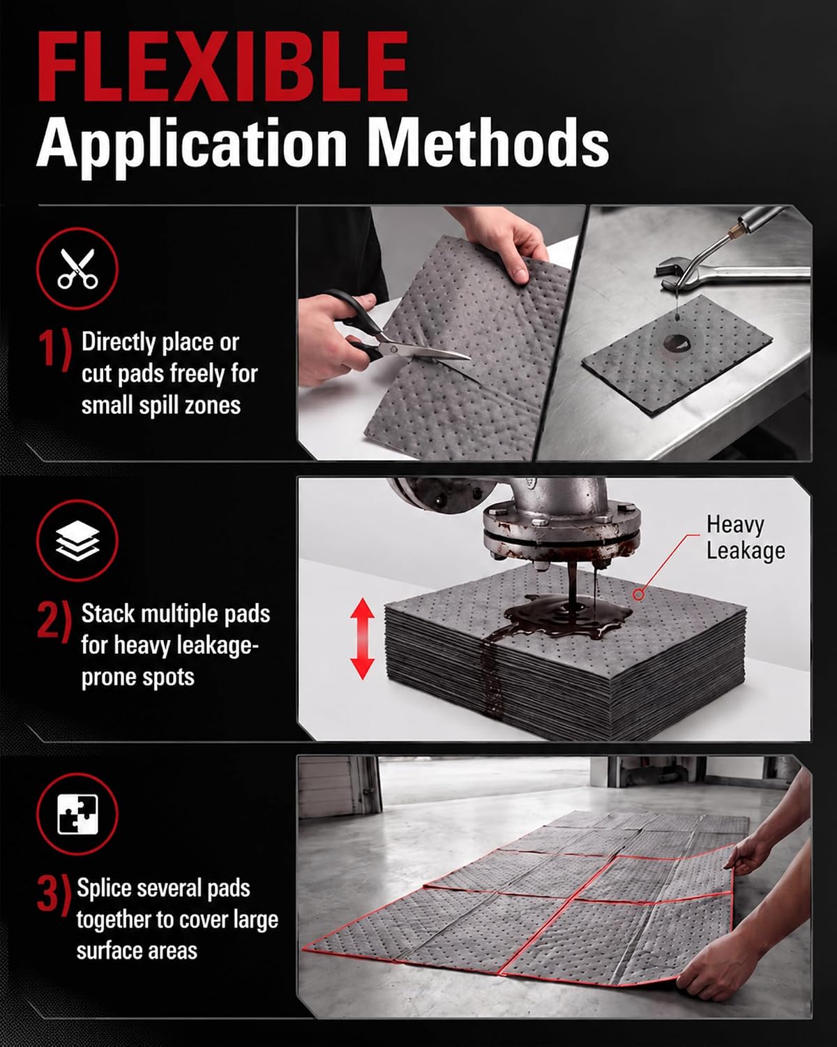 CKAuto Oil Absorbent Pads 200 Pcs, 18” x 16”, 10-Layer Polypropylene Pads with Dimpled Surface for Oil, Coolant, Water & Shop Fluids, Garage & Industrial Use