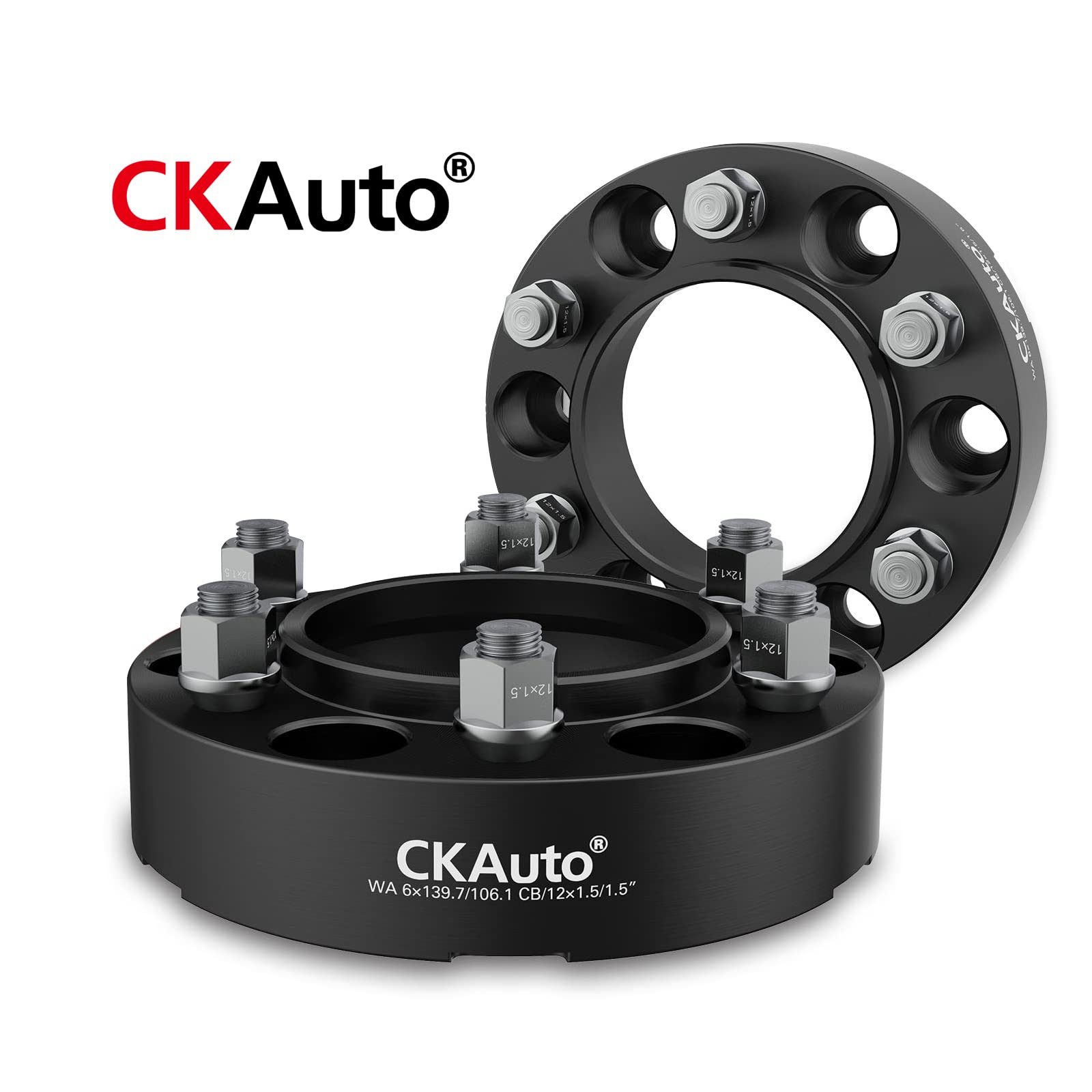CKAuto 6x5.5 Hub Centric Wheel Spacers,  6x139.7mm Wheel Spacers, 106.1mm Center Bore with M12x1.5 Studs