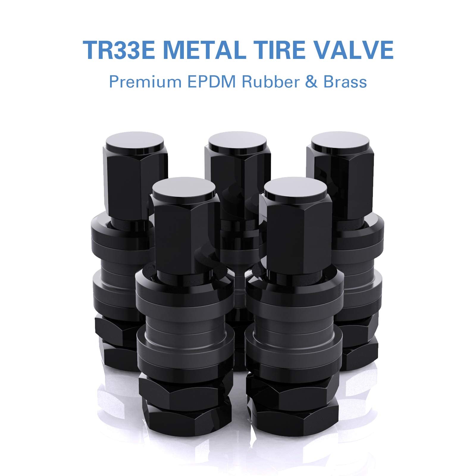 CKAuto 5 Pcs VS33/TR33E Tubeless Metal Clamp-in Valve Stems, Black Finish