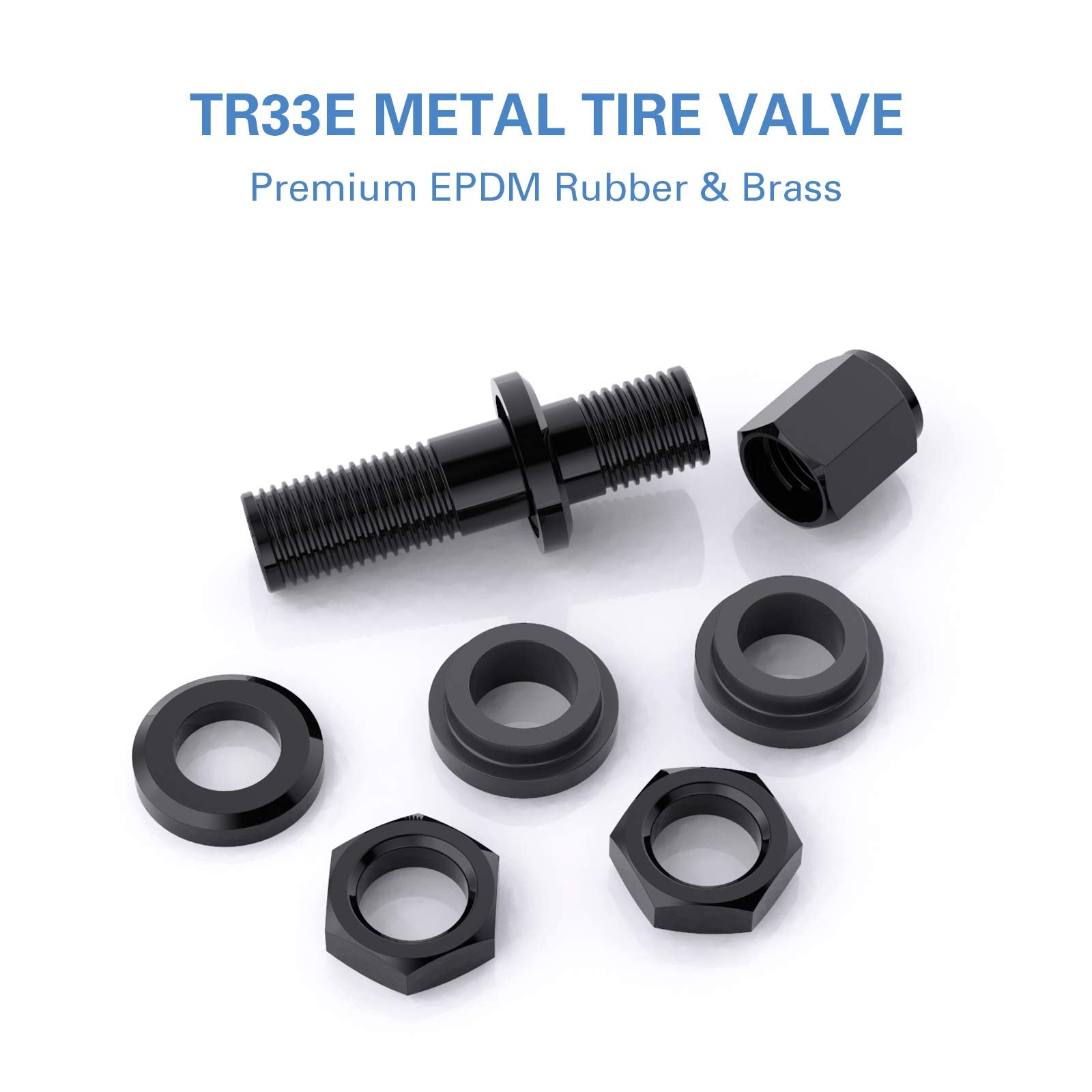 CKAuto 5 Pcs VS33/TR33E Tubeless Metal Clamp-in Valve Stems, Black Finish