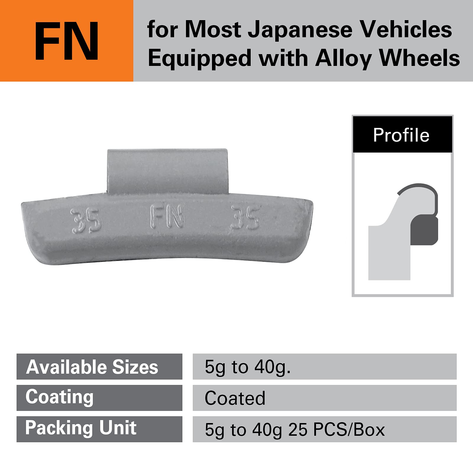 CKAuto FN Series Coated Lead Clip On Wheel Weights, 25pcs/Box