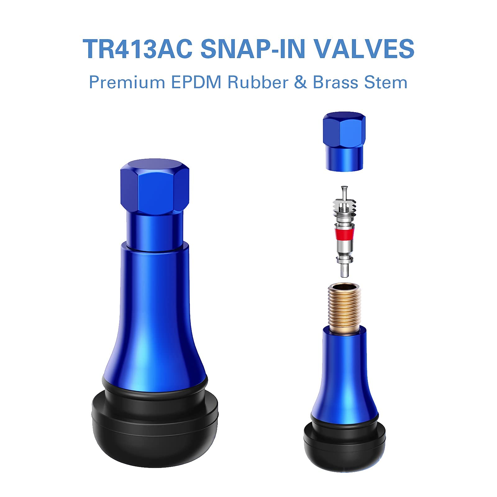 CKAuto TR413AC Chrome Rubber Snap-in Tire Valve Stems (5 Pack)