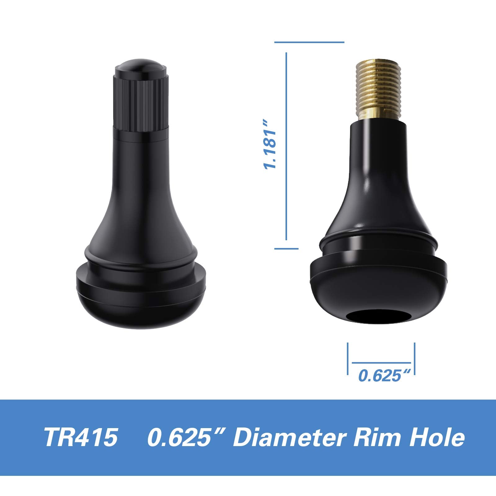 CKAuto Rubber Snap-in Short Black Tire Valve Stem for Tubeless Rim Holes on Standard Vehicle Tires