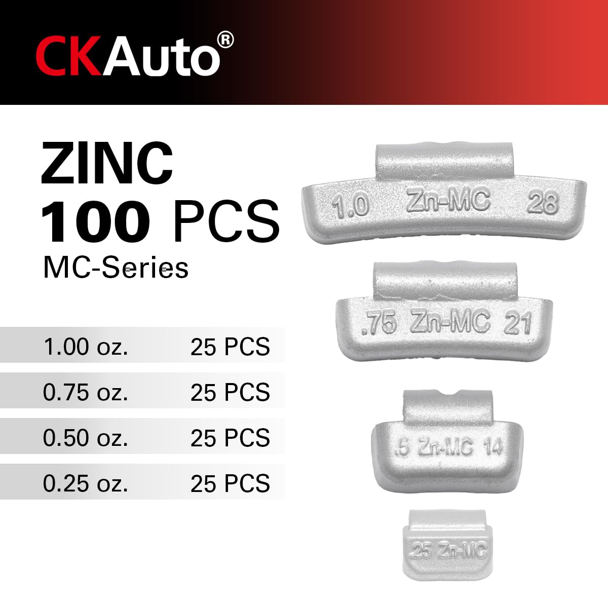 CKAuto MC Style Zinc Clip on Wheel Weights, Coated, suitable for Aluminum Rims