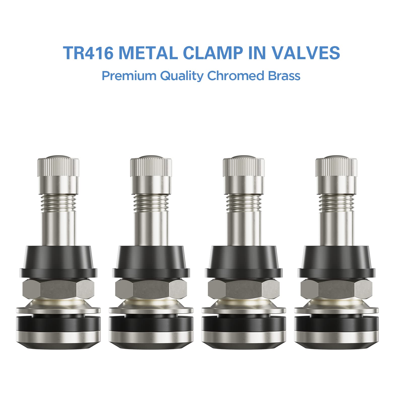 CKAuto TR416 Metal Valve Stems Outer Mount Fits .453" & .625" Rim Holes Long 1 1/2", Silver
