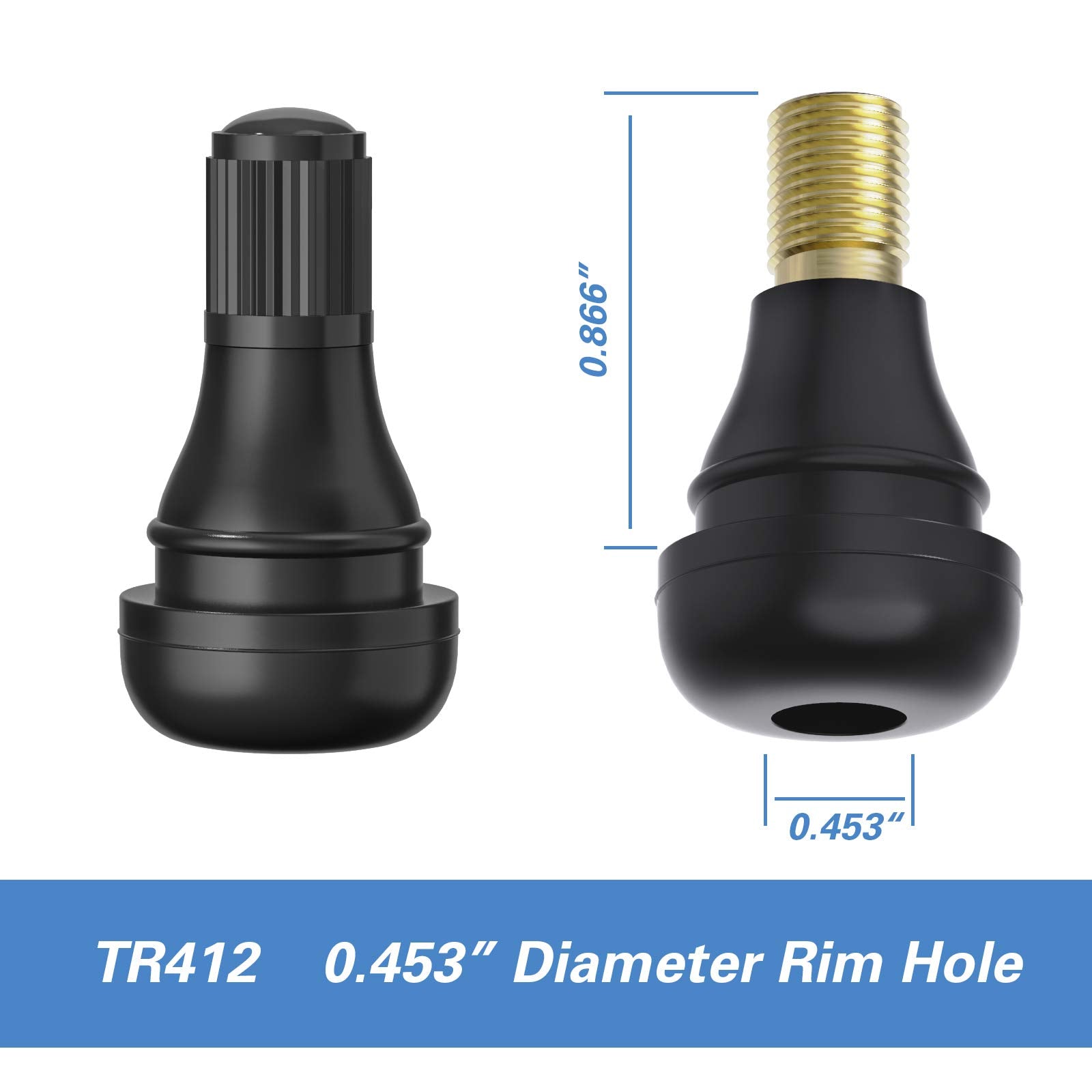 CKAuto Rubber Snap-in Short Black Tire Valve Stem for Tubeless Rim Holes on Standard Vehicle Tires