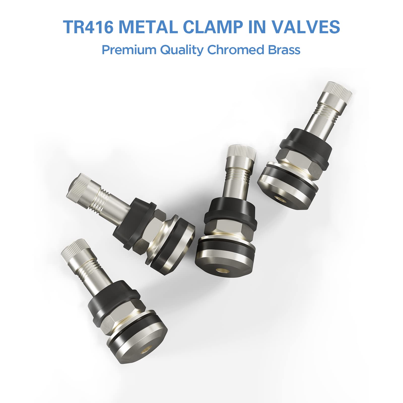 CKAuto TR416 Metal Valve Stems Outer Mount Fits .453" & .625" Rim Holes Long 1 1/2", Silver
