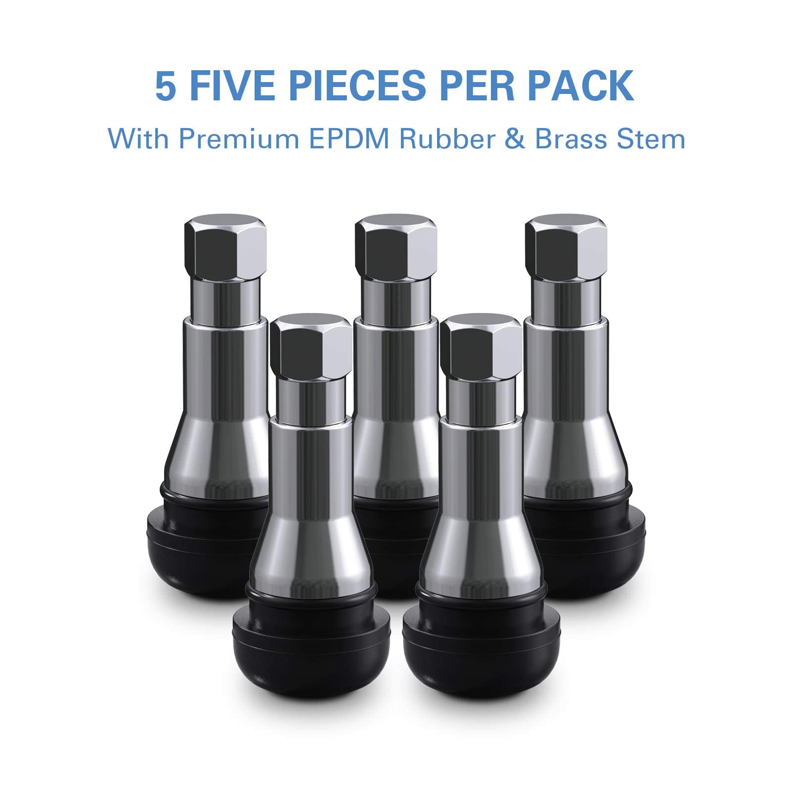 CKAuto TR413AC Chrome Rubber Snap-in Tire Valve Stems (5 Pack)