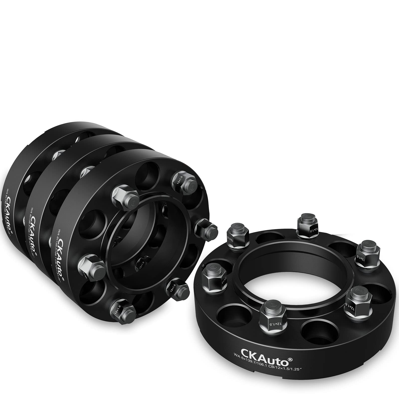 CKAuto 6x5.5 Hub Centric Wheel Spacers,  6x139.7mm Wheel Spacers, 106.1mm Center Bore with M12x1.5 Studs