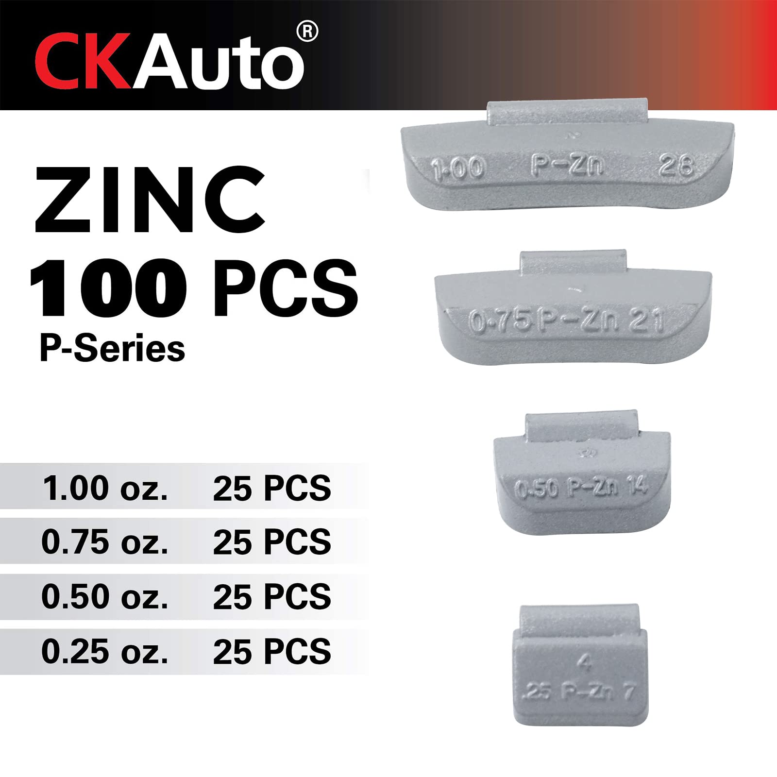 CKAuto P Series Zinc Clip on Wheel Weights Assortment, Fit for Steel Wheel