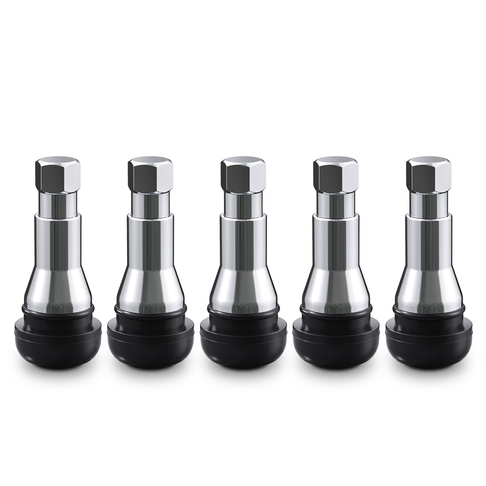 CKAuto TR413AC Chrome Rubber Snap-in Tire Valve Stems (5 Pack)