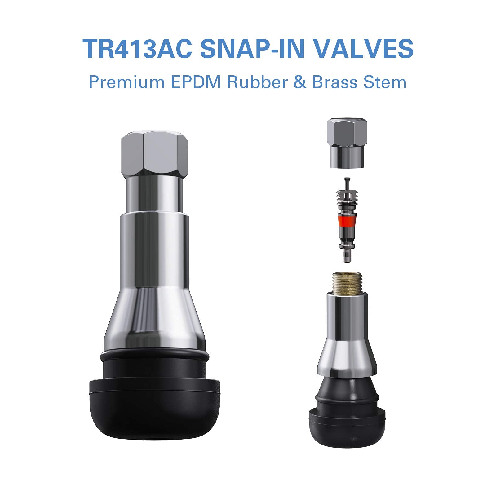 CKAuto TR413AC Chrome Rubber Snap-in Tire Valve Stems (5 Pack)