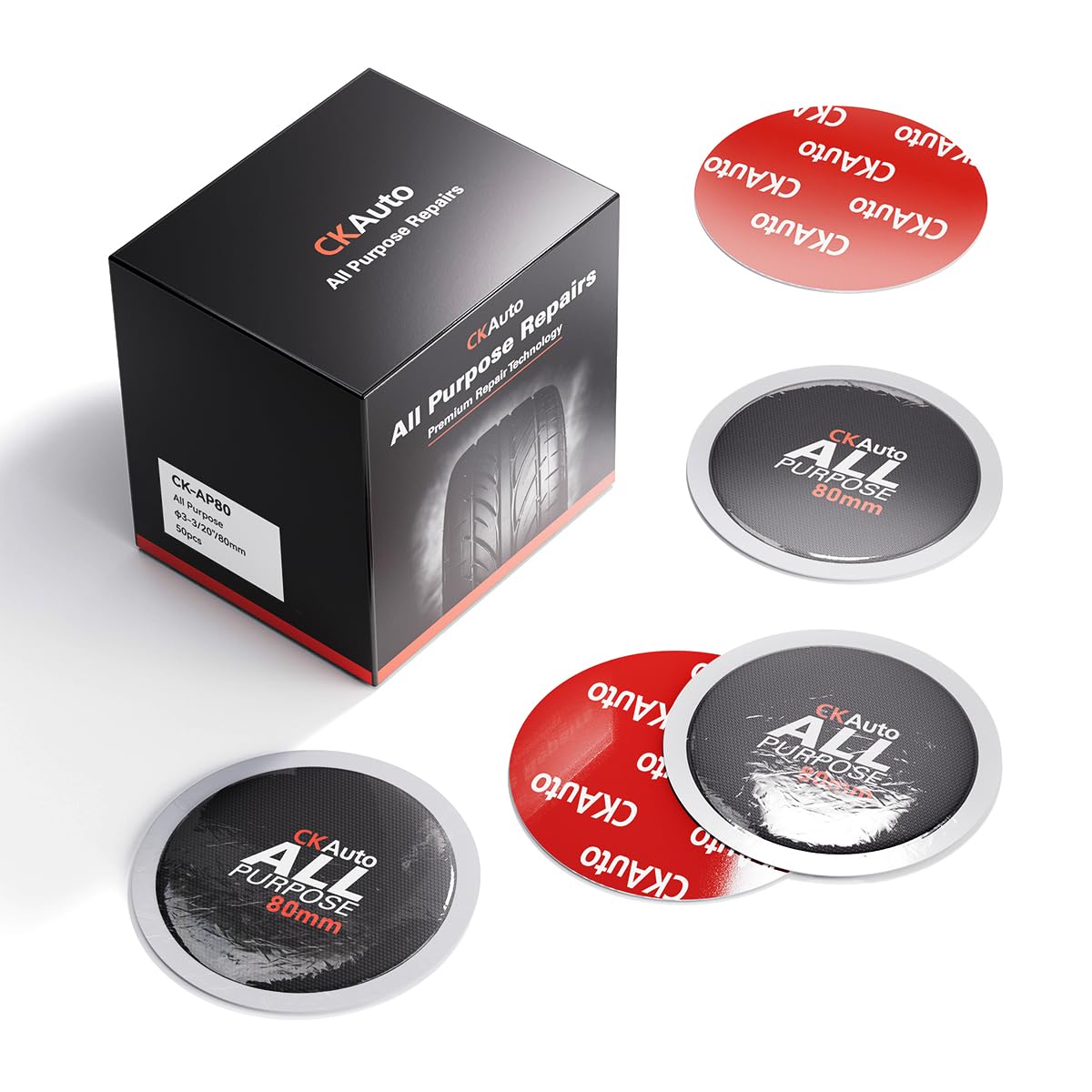 CKAuto Combination All Purpose Tire Repair Patch Kit Heavy Duty, Tire Plug Repair Kit Flat for Car Van Truck Bus Motorcycle and Inner Tire, Round