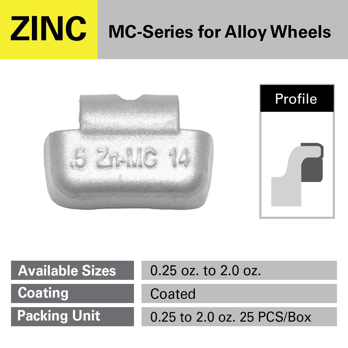 CKAuto MC Style Zinc Clip on Wheel Weights, Coated, suitable for Aluminum Rims