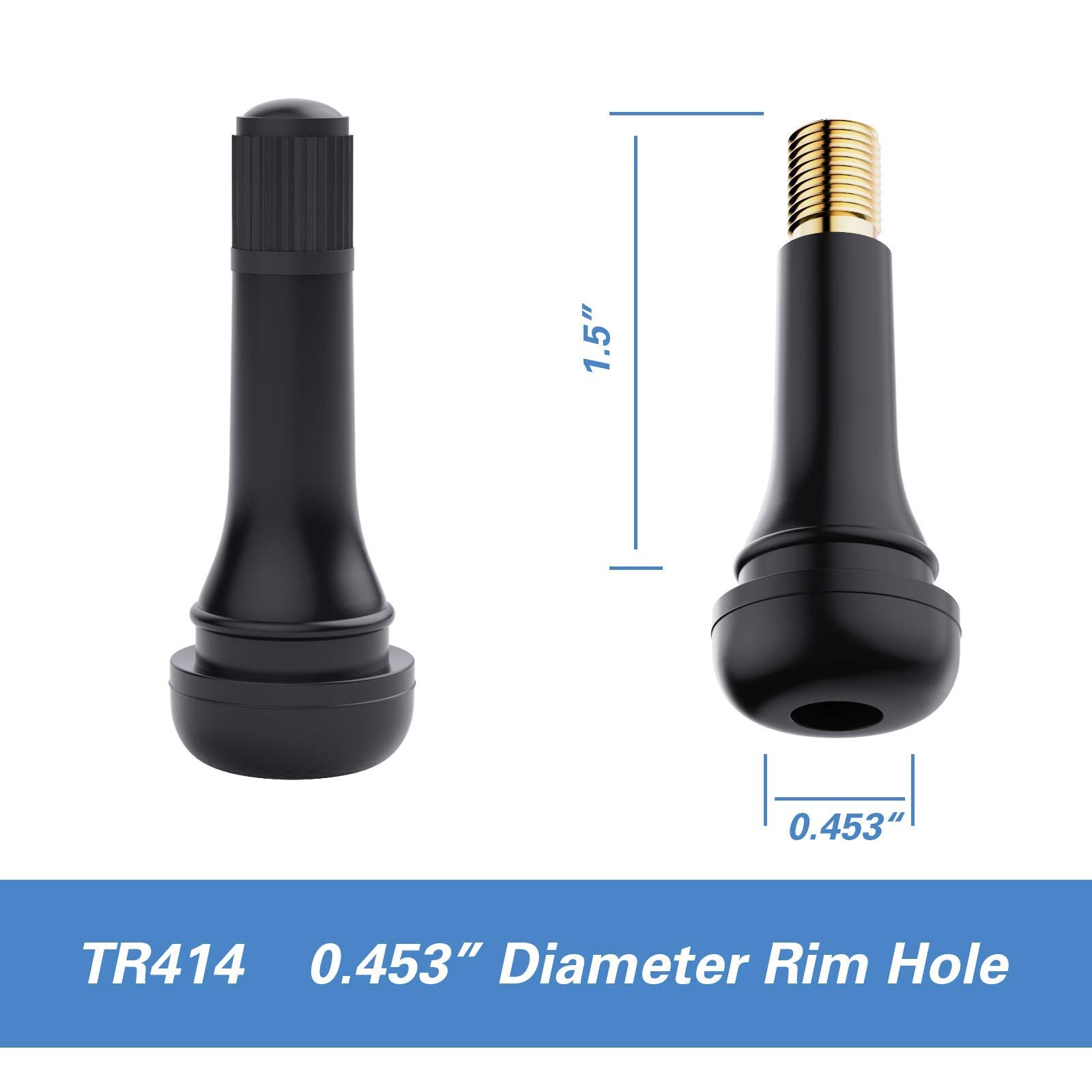 CKAuto Rubber Snap-in Short Black Tire Valve Stem for Tubeless Rim Holes on Standard Vehicle Tires