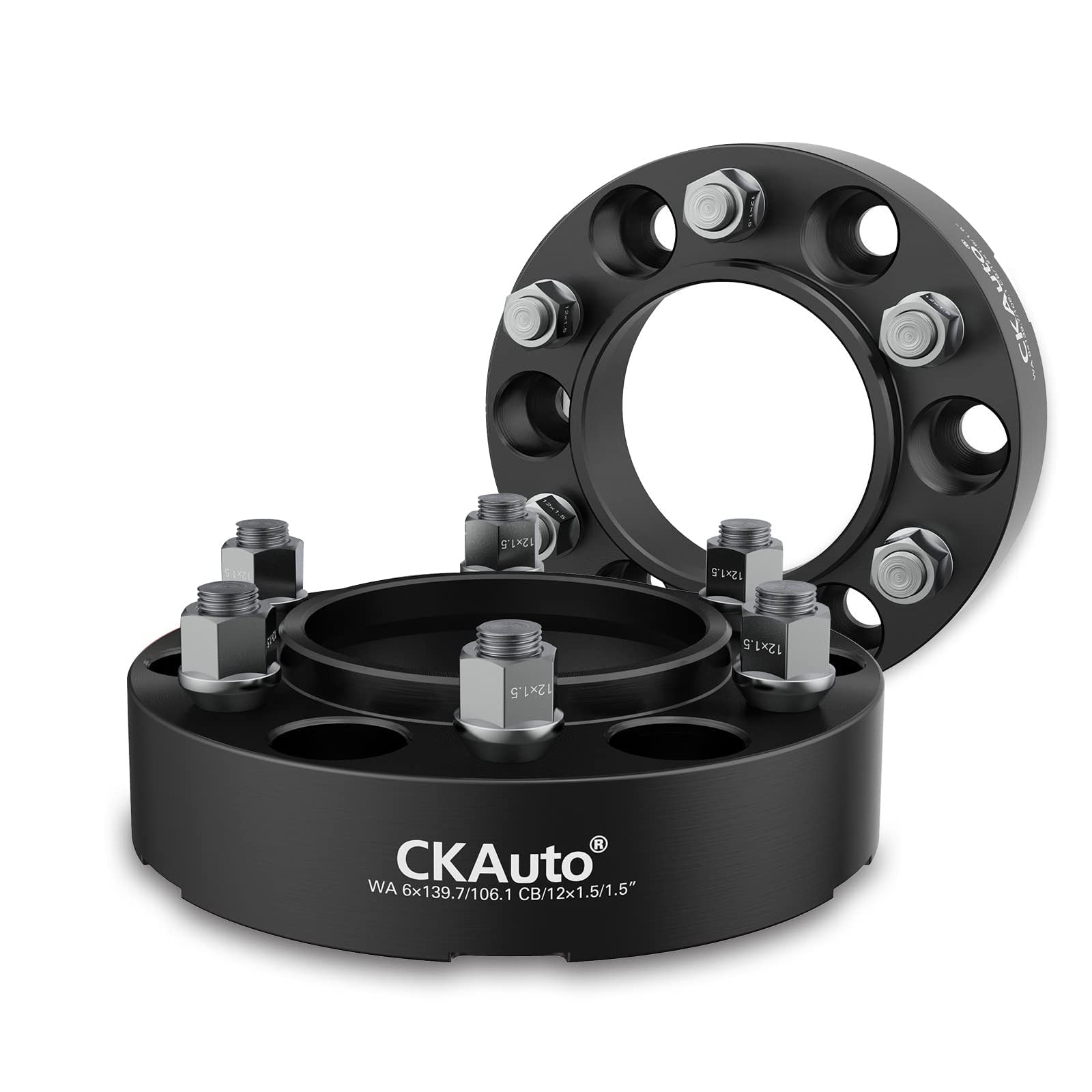 CKAuto 6x5.5 Hub Centric Wheel Spacers,  6x139.7mm Wheel Spacers, 106.1mm Center Bore with M12x1.5 Studs