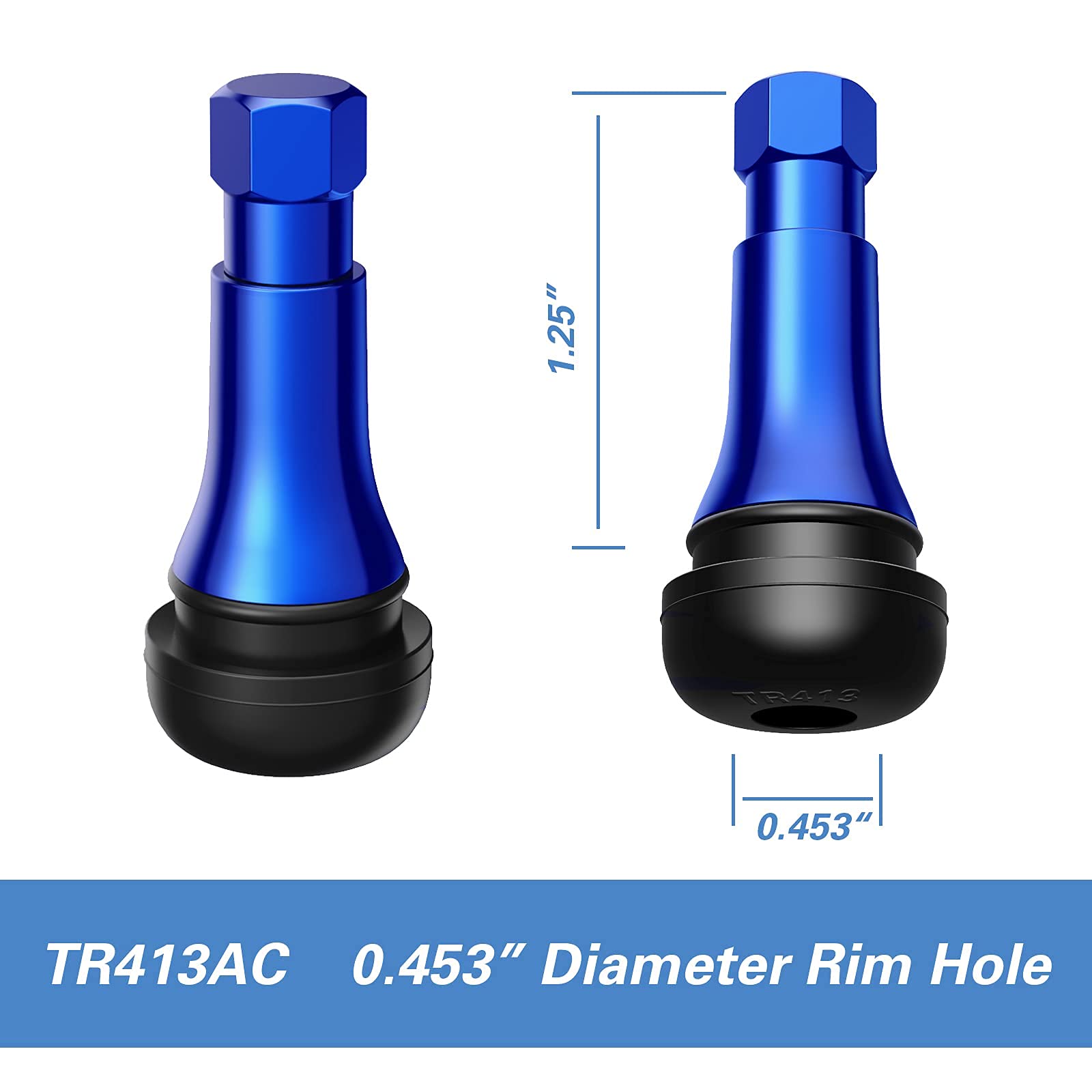 CKAuto TR413AC Chrome Rubber Snap-in Tire Valve Stems (5 Pack)