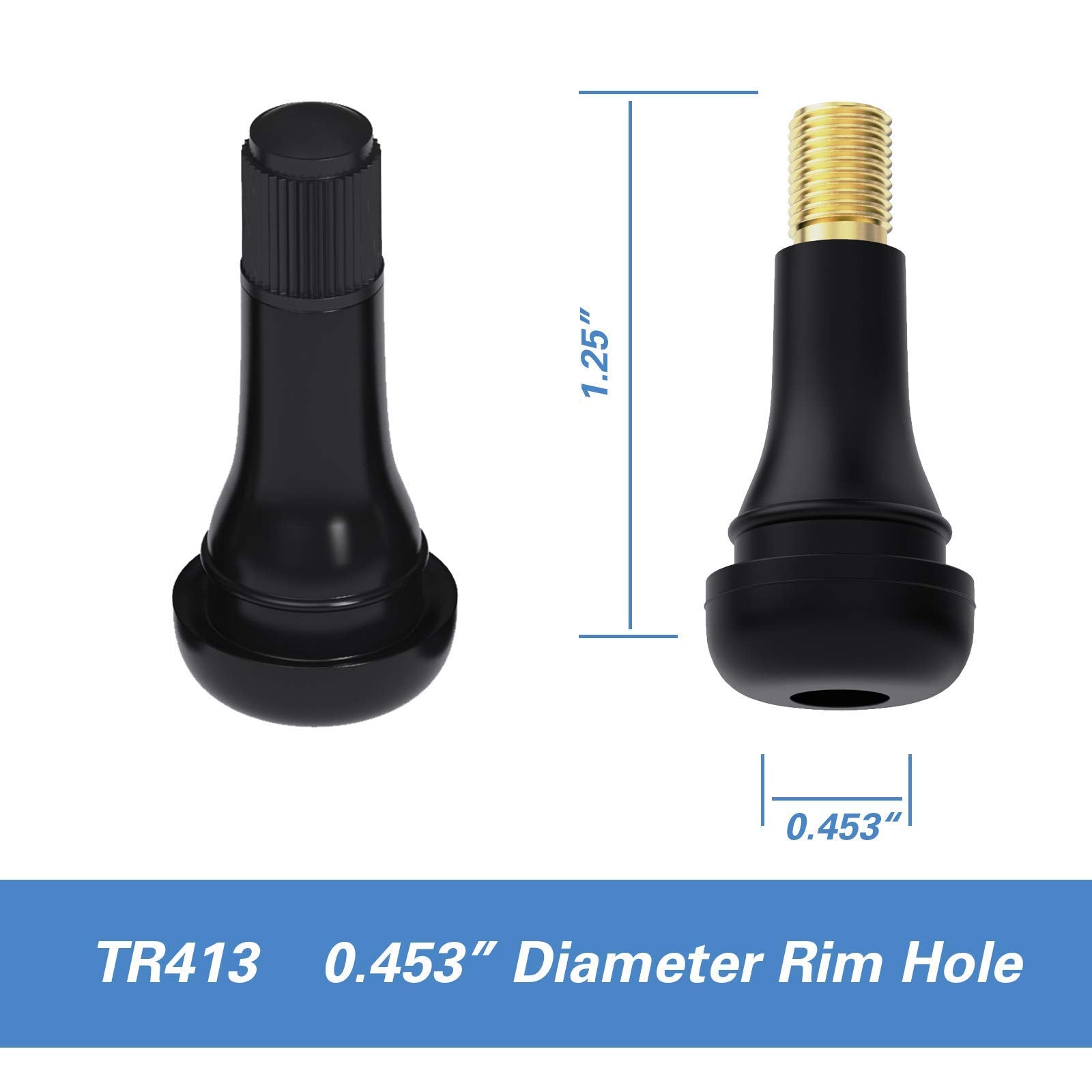 CKAuto Rubber Snap-in Short Black Tire Valve Stem for Tubeless Rim Holes on Standard Vehicle Tires