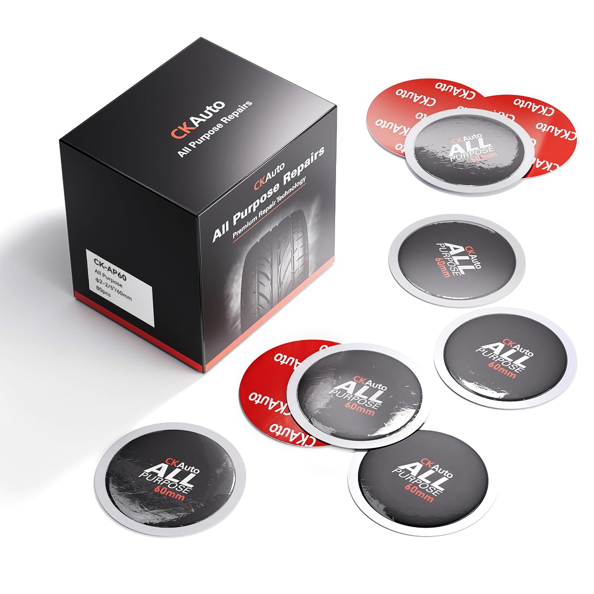 CKAuto Combination All Purpose Tire Repair Patch Kit Heavy Duty, Tire Plug Repair Kit Flat for Car Van Truck Bus Motorcycle and Inner Tire, Round