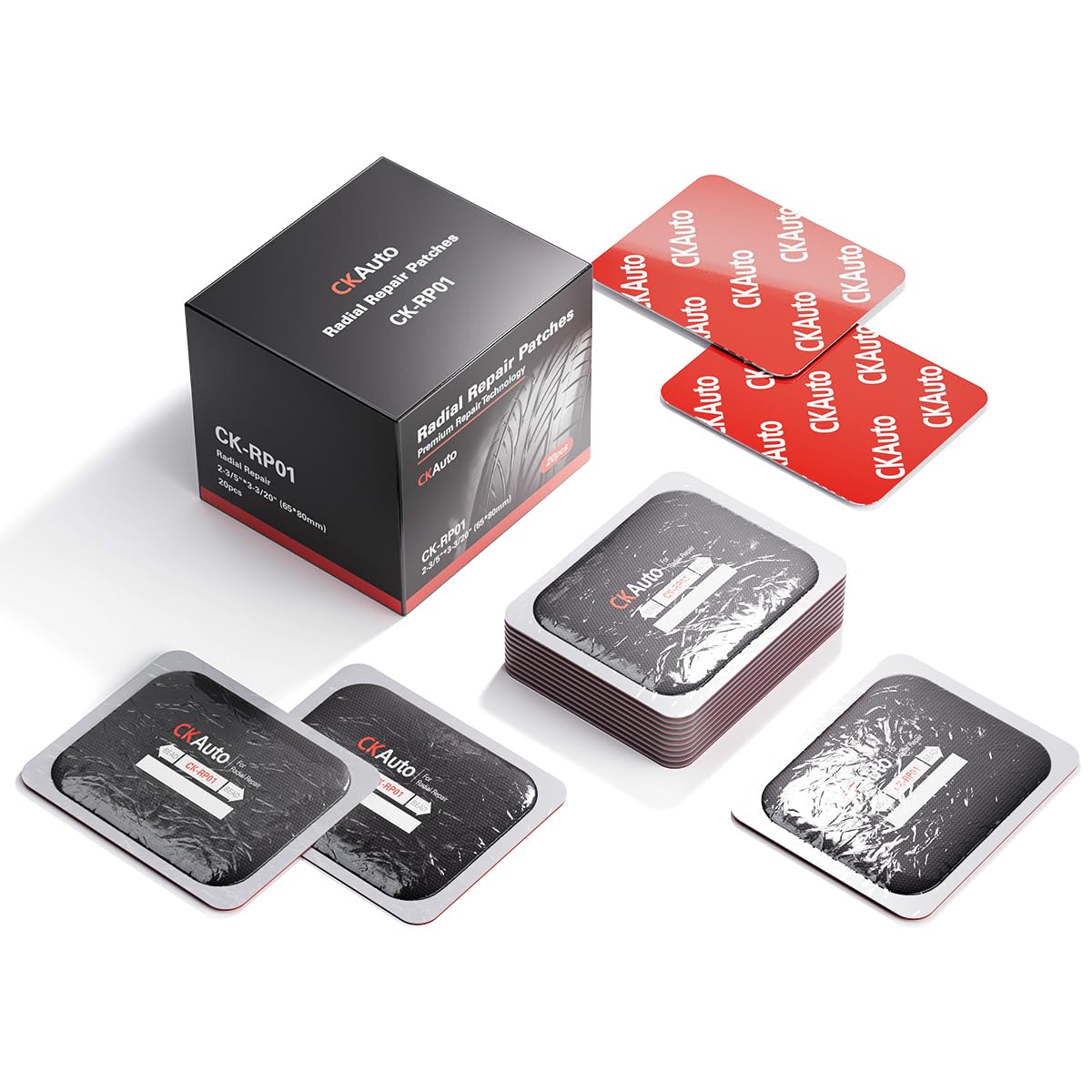 CKAuto Radial Tire Repair Patch Kit Heavy Duty, Tire Plug Repair Kit Flat for Cars, Vans, SUVs, Buses & Heavy Trucks Tractor Agricultural Vehicles, Rectangle