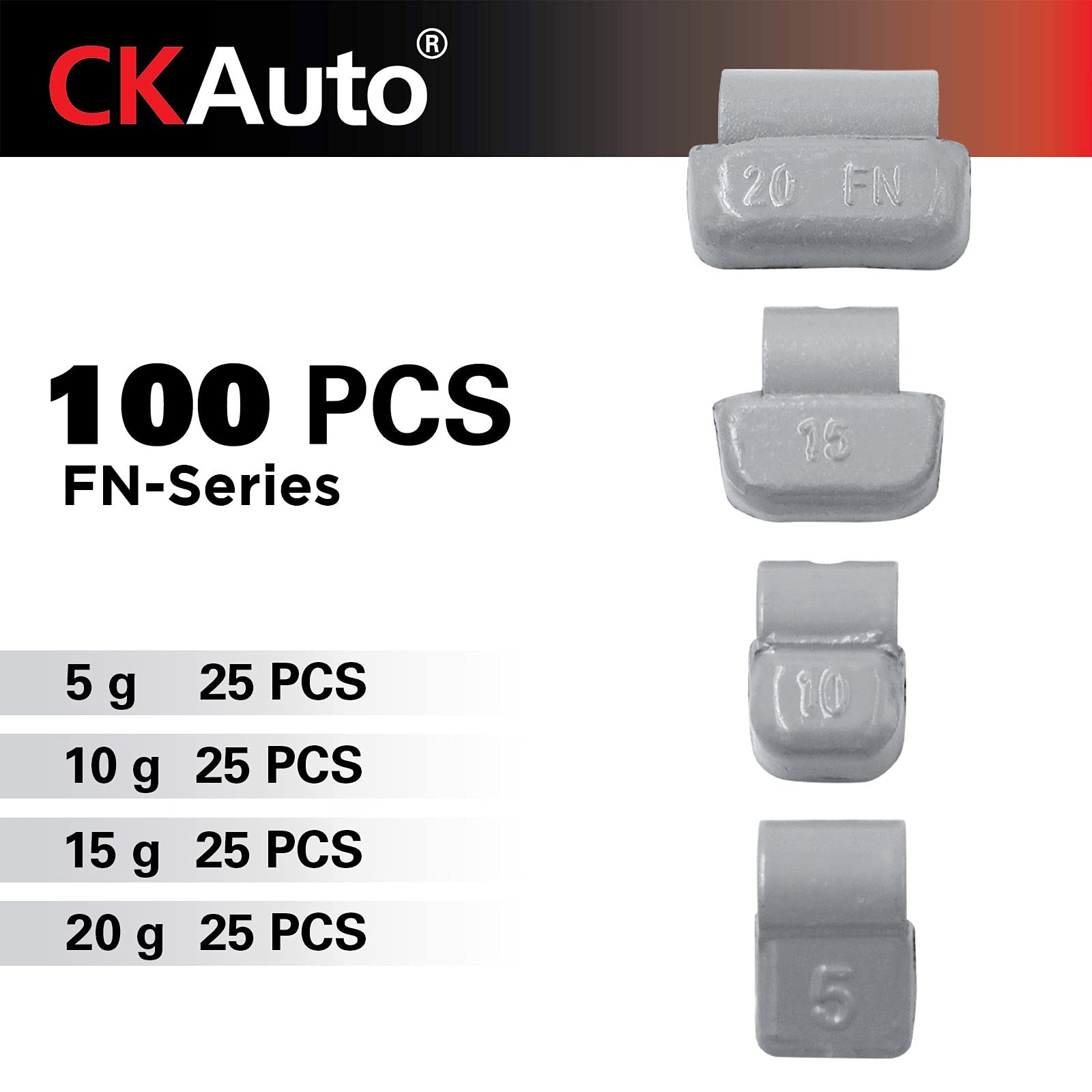 CKAuto FN Series Coated Lead Clip On Wheel Weights, 25pcs/Box