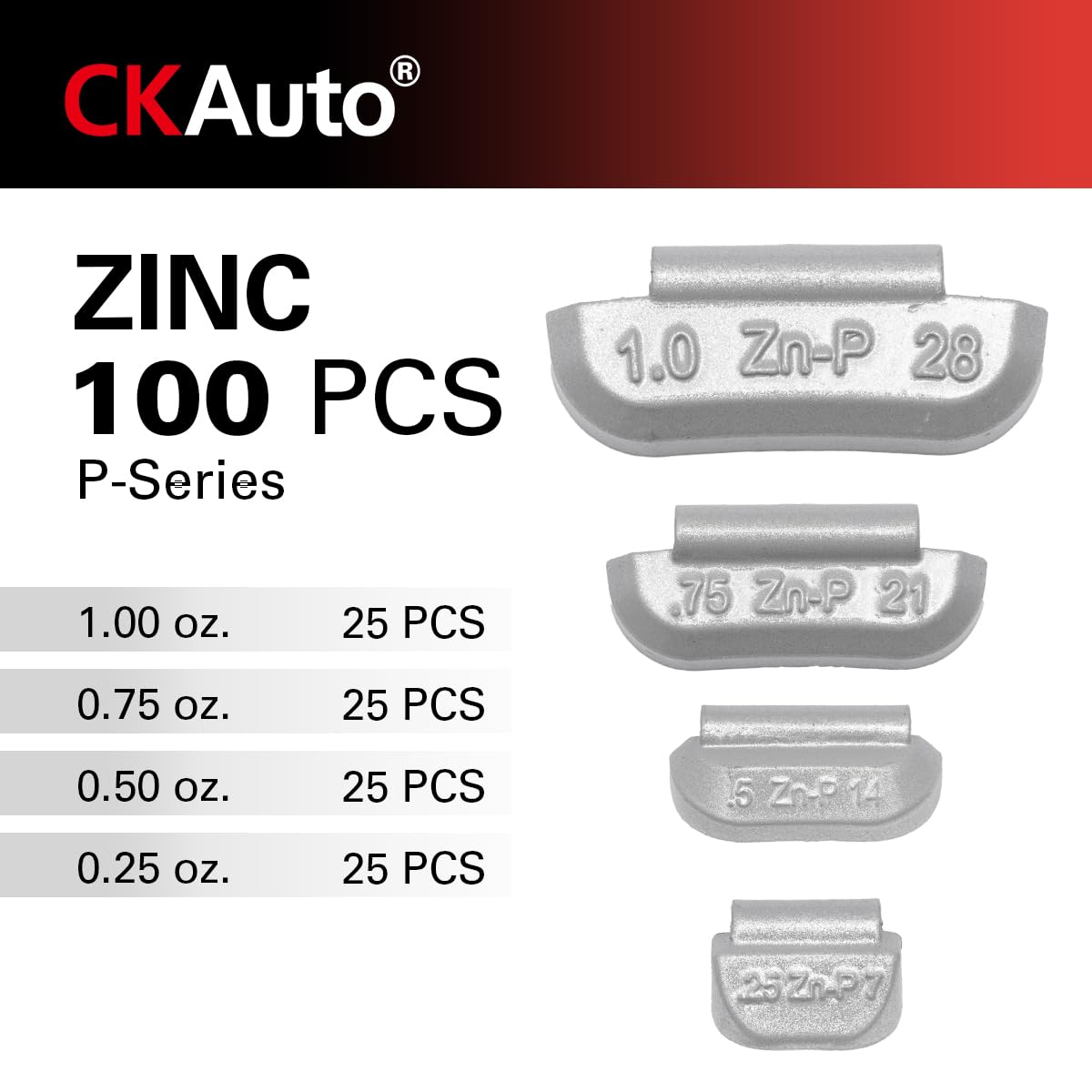 CKAuto P Series Zinc Clip on Wheel Weights Assortment, Fit for Steel Wheel