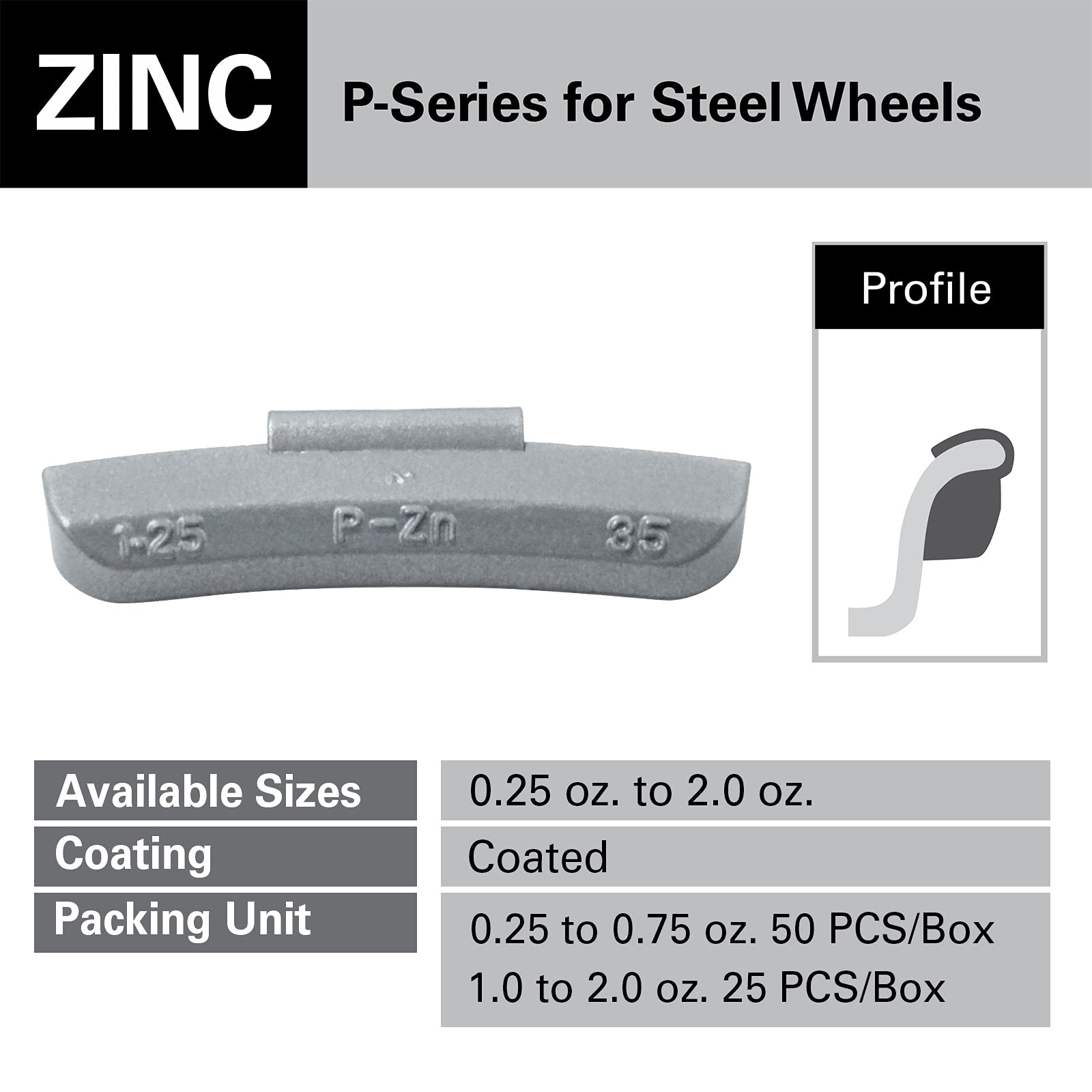 CKAuto P Series Zinc Clip on Wheel Weights Assortment, Fit for Steel Wheel