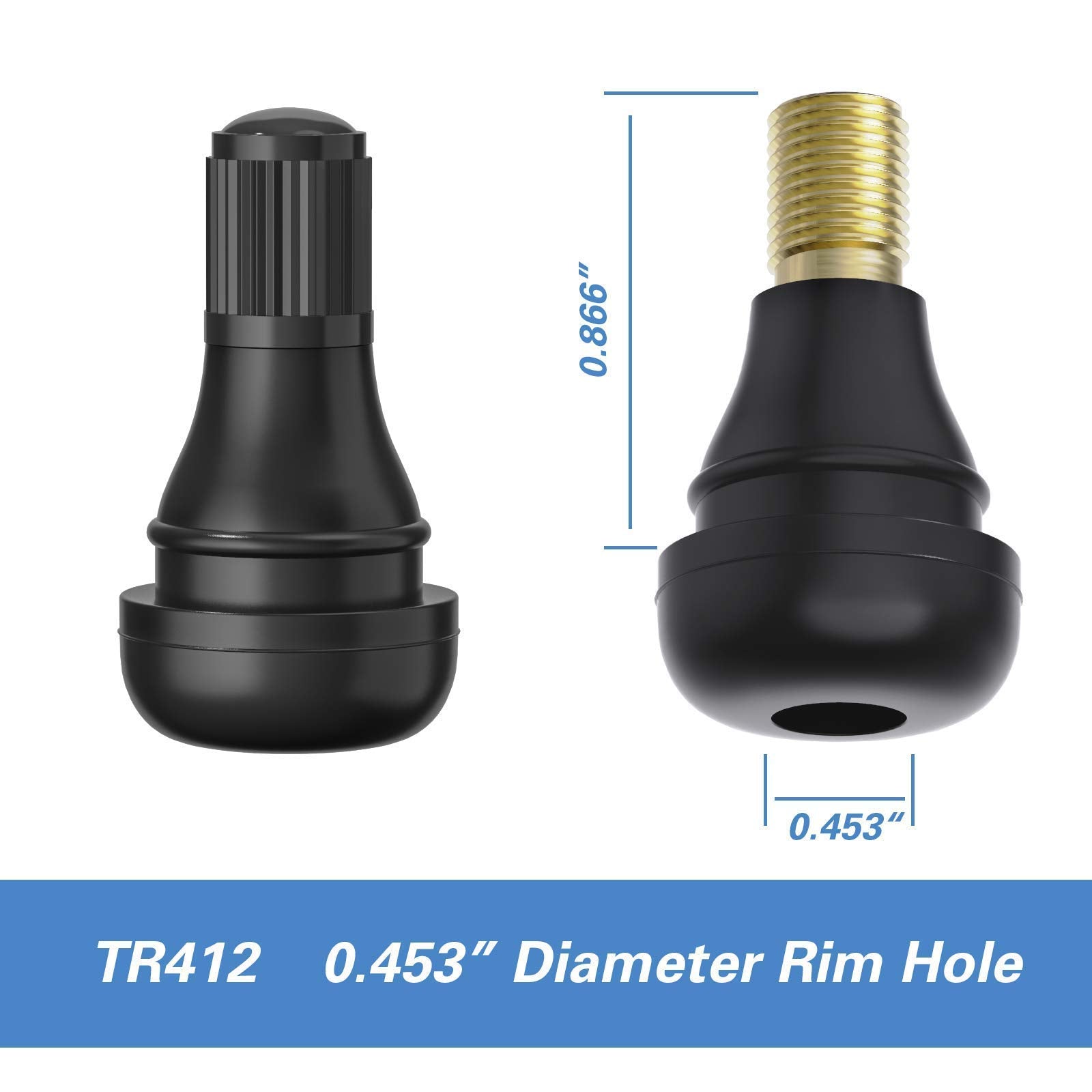CKAuto Rubber Snap-in Short Black Tire Valve Stem for Tubeless Rim Holes on Standard Vehicle Tires