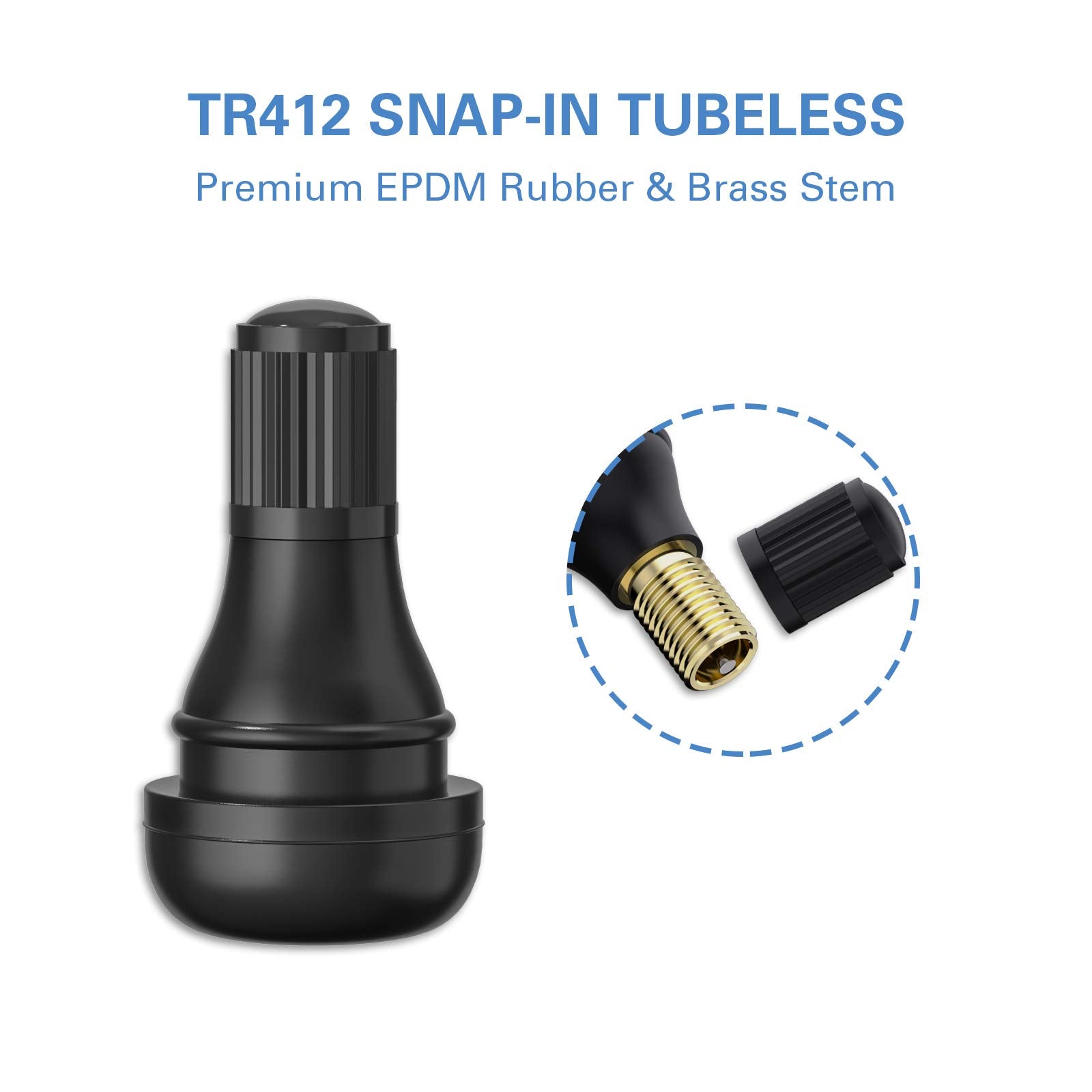 CKAuto Rubber Snap-in Short Black Tire Valve Stem for Tubeless Rim Holes on Standard Vehicle Tires