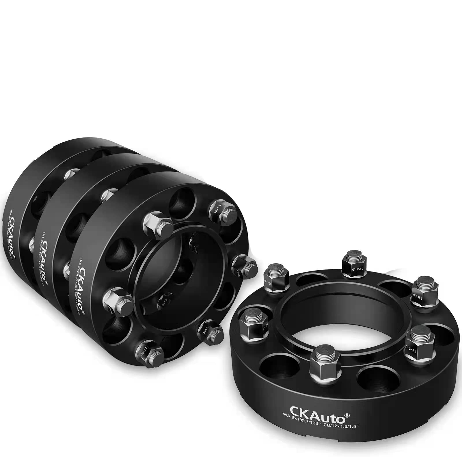 CKAuto 6x5.5 Hub Centric Wheel Spacers,  6x139.7mm Wheel Spacers, 106.1mm Center Bore with M12x1.5 Studs