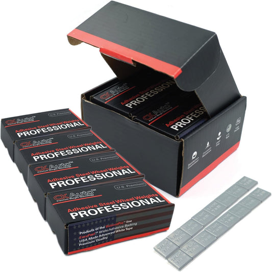 CKAuto 4 Boxes, 960Pcs, 0.25oz, Grey, Adhesive Stick on Wheel Weights, Automobiles, Trucks, SUVs & Motorcycles, Low Profile, 60oz/Box, U.S. OEM Quality, Valued Pack Perfect for Garages