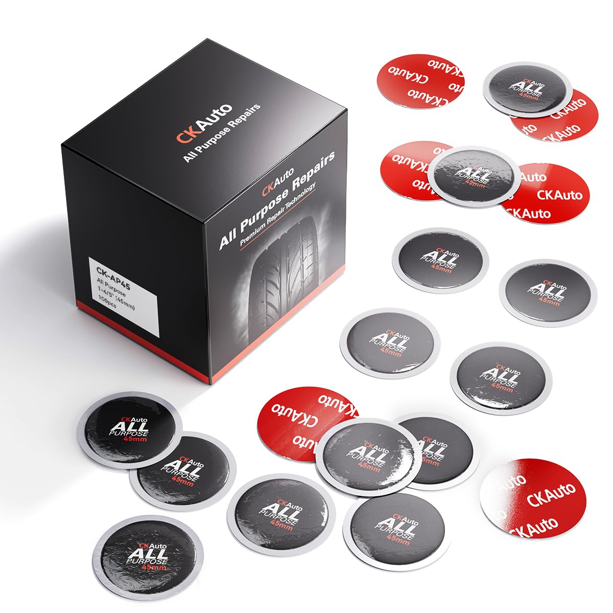 CKAuto Combination All Purpose Tire Repair Patch Kit Heavy Duty, Tire Plug Repair Kit Flat for Car Van Truck Bus Motorcycle and Inner Tire, Round