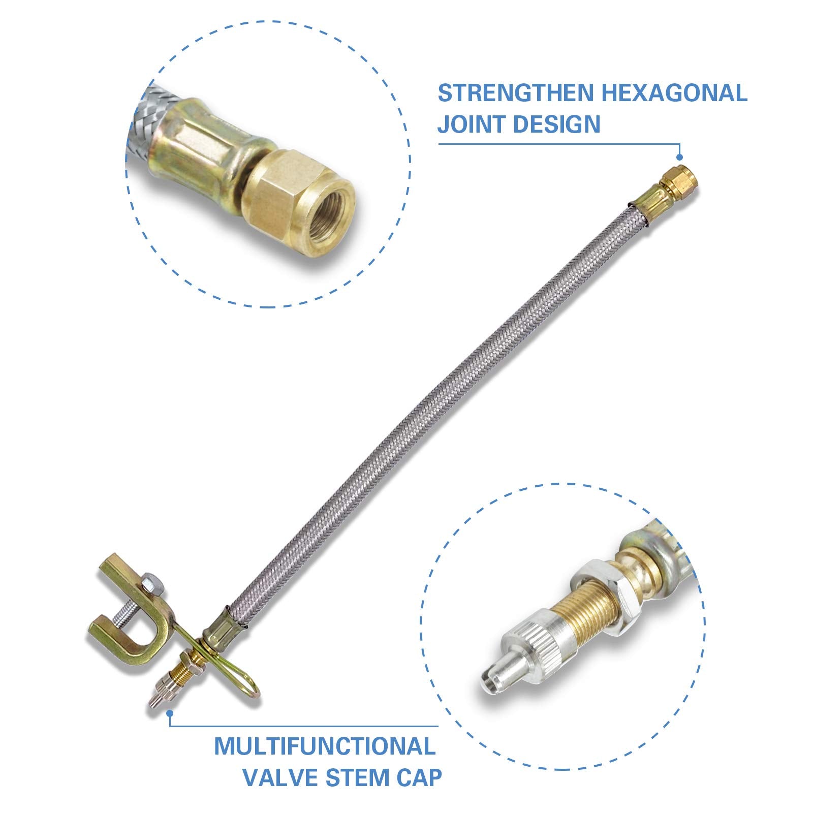 CKAutoMetal Valve Stem Extenders, Universal Valve Stem Extensions Made of EPDM Rubber, Fit for Heavy Vehicles, Silver