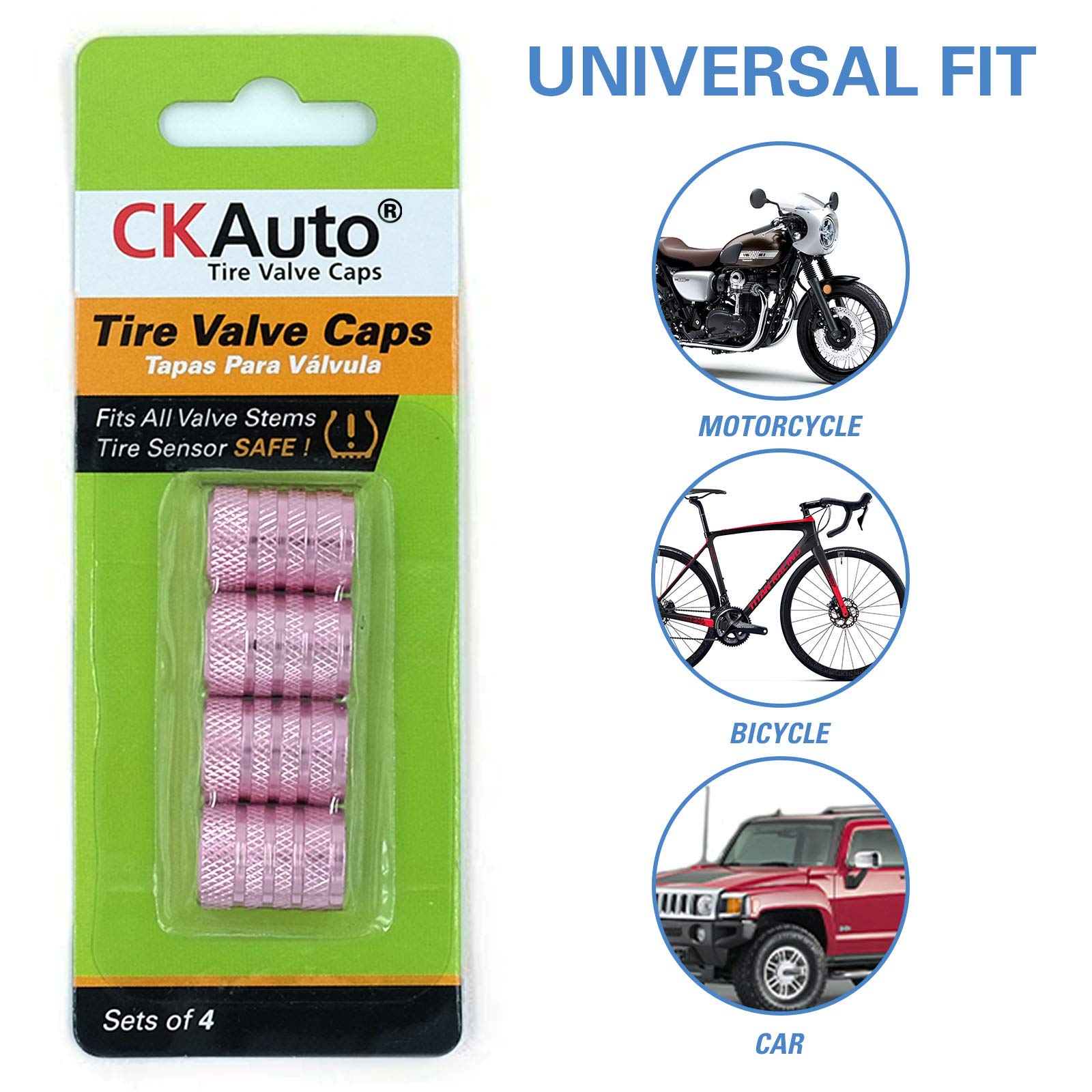 CKAuto Tire Valve Stem Caps, 4 pcs/Pack, Anodized Aluminum Tire Valve Cap Set, Corrosion Resistant, Universal Stem Covers for Cars Trucks Motorcycles SUVs and Bikes