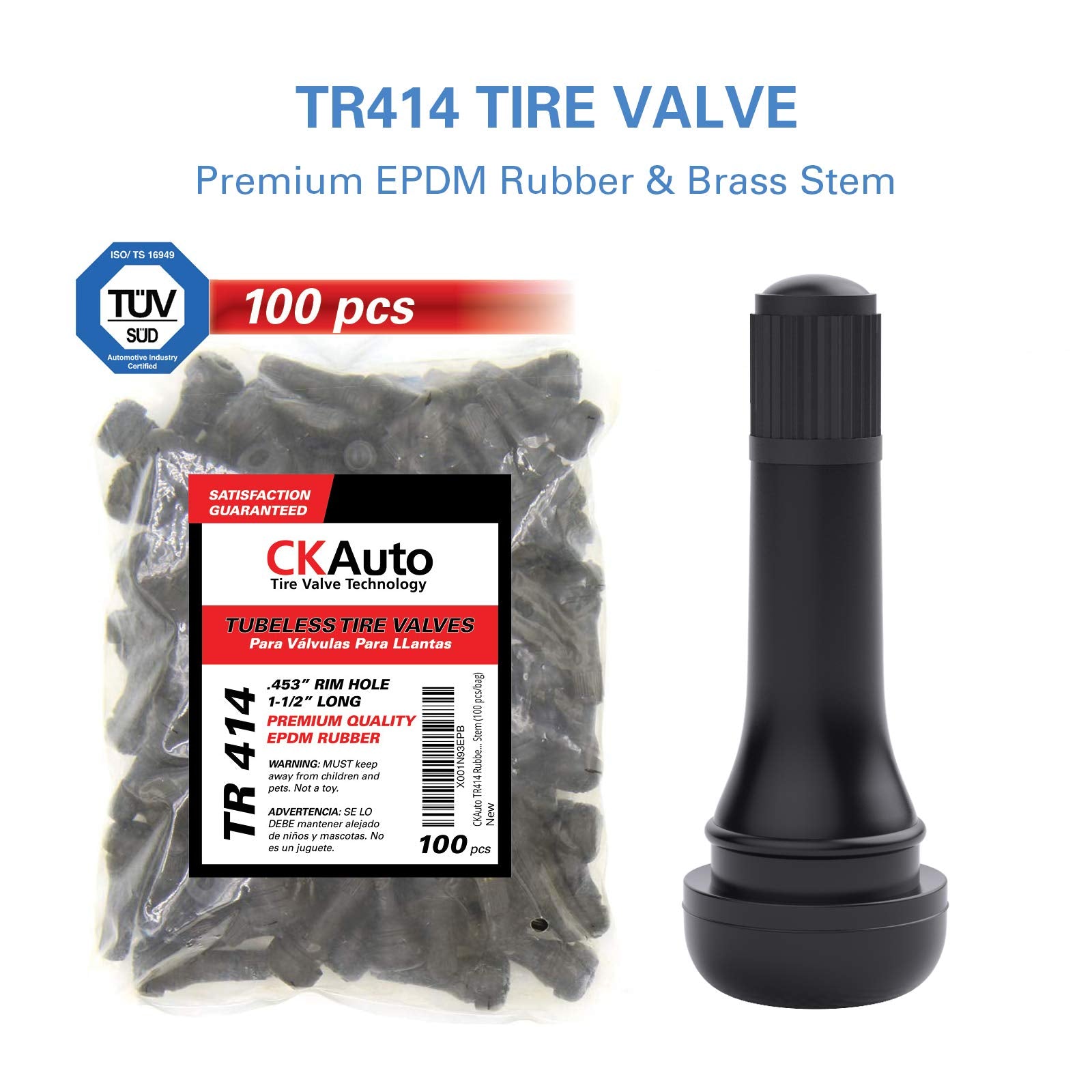 CKAuto Rubber Snap-in Short Black Tire Valve Stem for Tubeless Rim Holes on Standard Vehicle Tires