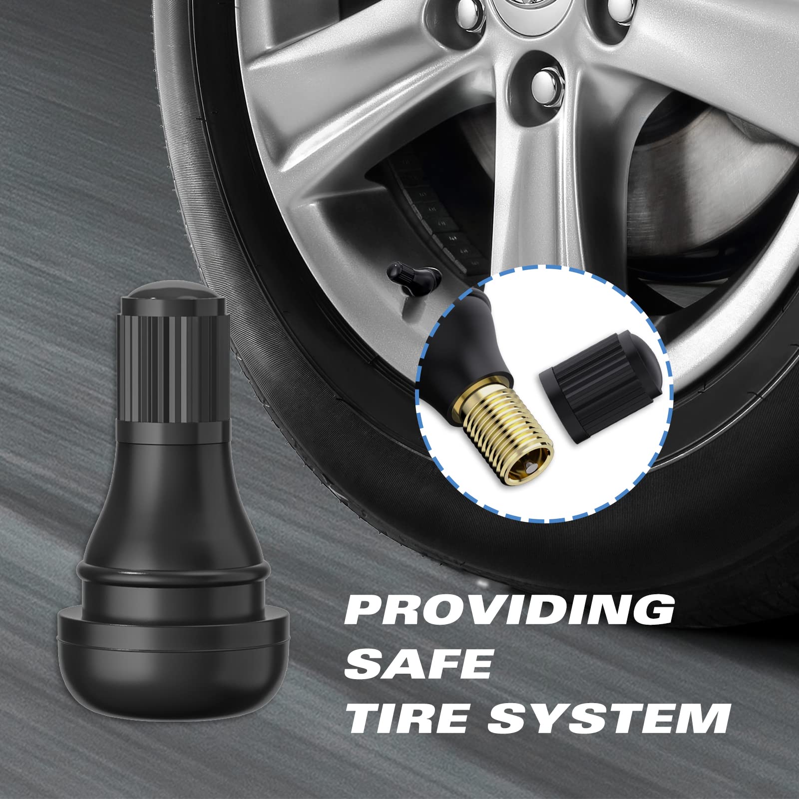 CKAuto Rubber Snap-in Short Black Tire Valve Stem for Tubeless Rim Holes on Standard Vehicle Tires