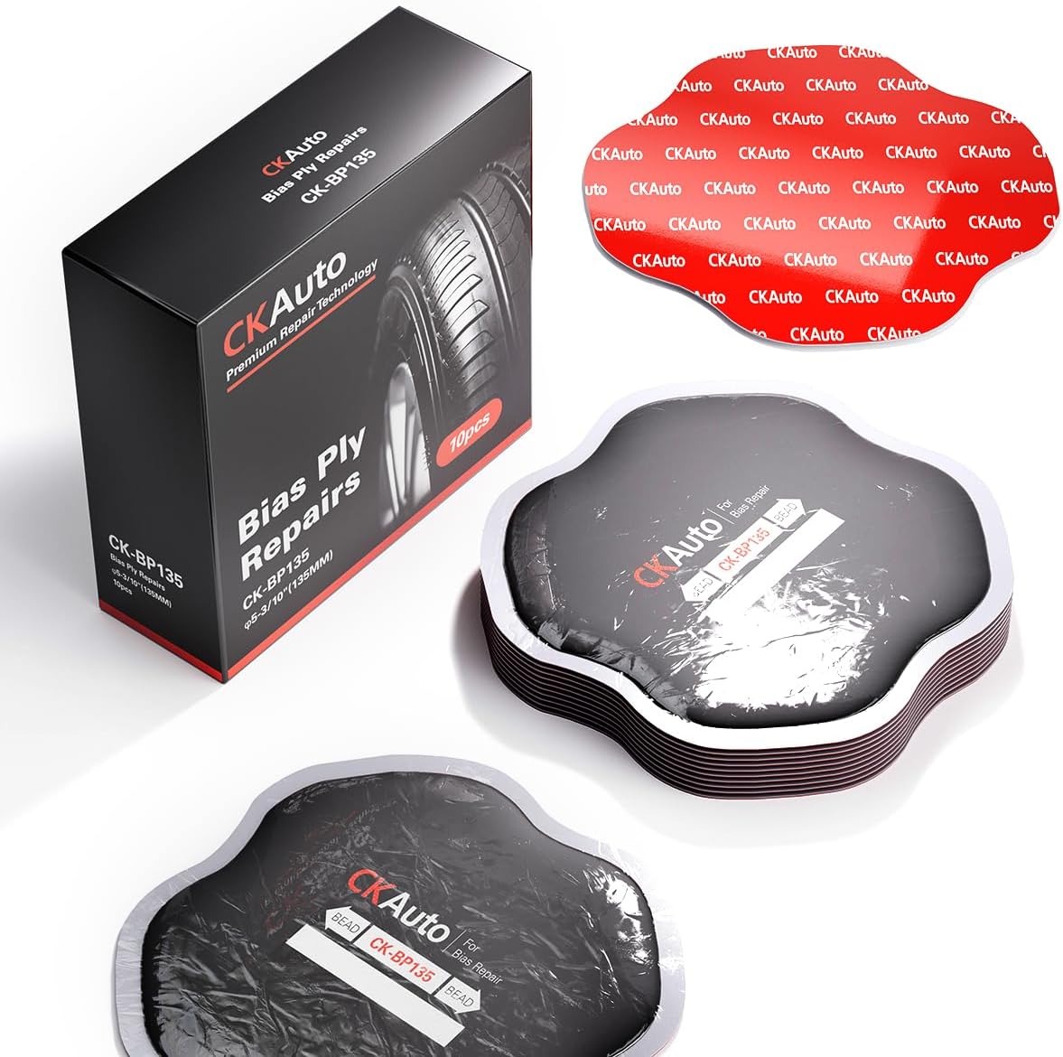 CKAuto Bias Tire Repair Patch Kit Heavy Duty, Tire Plug Repair Kit Flat for Trucks Bus Agricultural Vehicles Trailer Tractor, Dia 5-3/10"/135MM 10Pcs