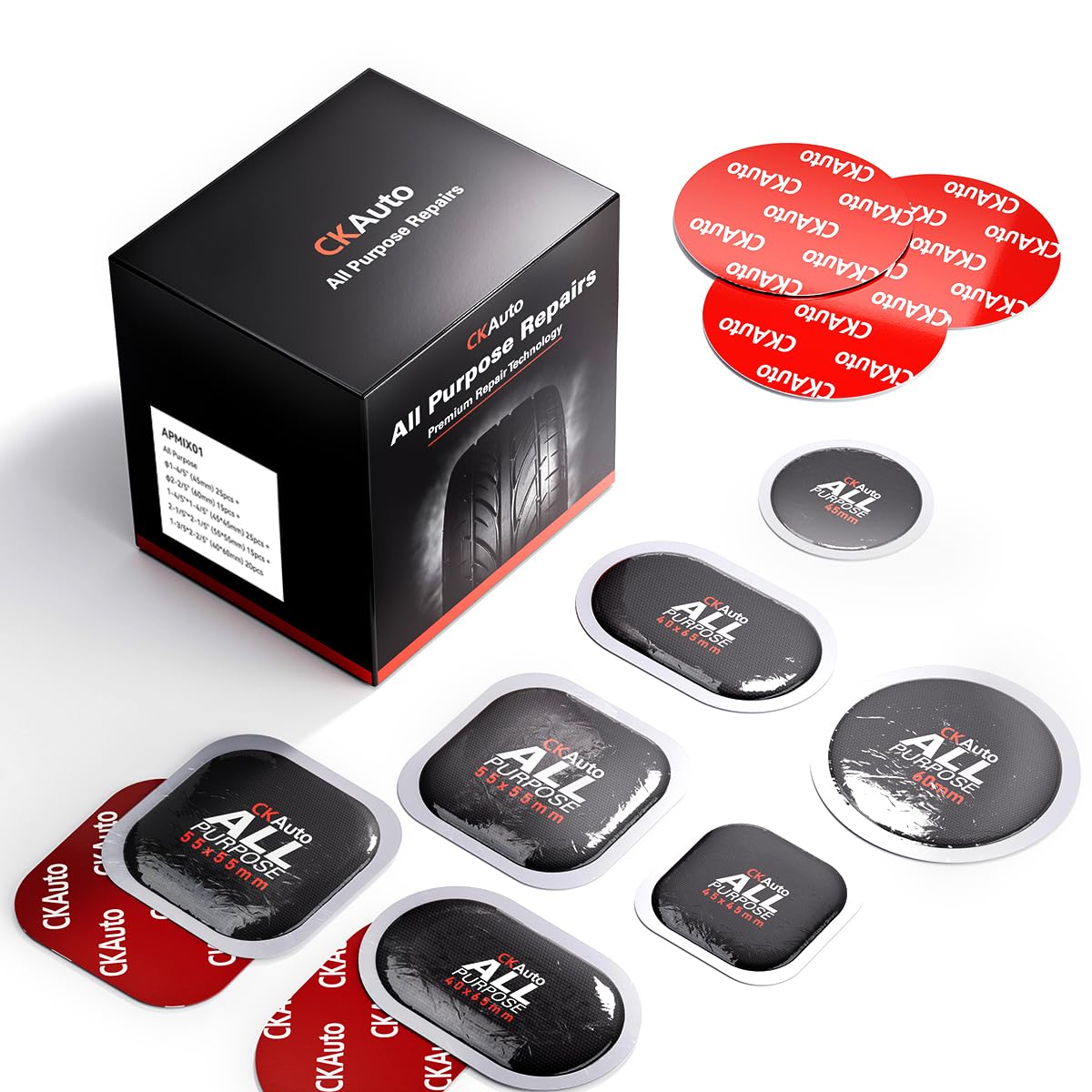 CKAuto Combination All Purpose Tire Repair Patch Kit Heavy Duty, Tire Plug Repair Kit Flat for Car Van Truck Bus Motorcycle and Inner Tire, Round