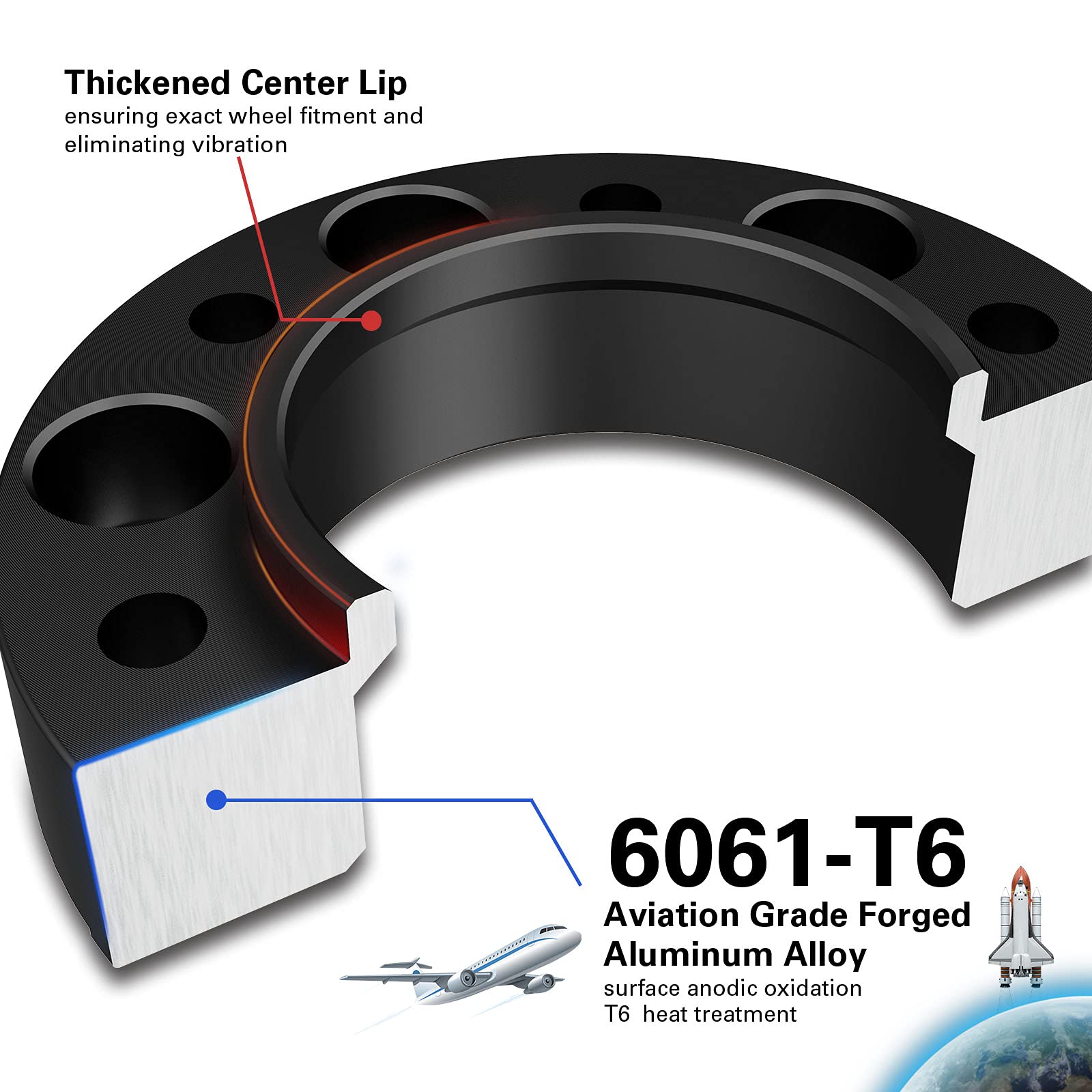CKAuto 6x5.5 Hub Centric Wheel Spacers,  6x139.7mm Wheel Spacers, 106.1mm Center Bore with M12x1.5 Studs