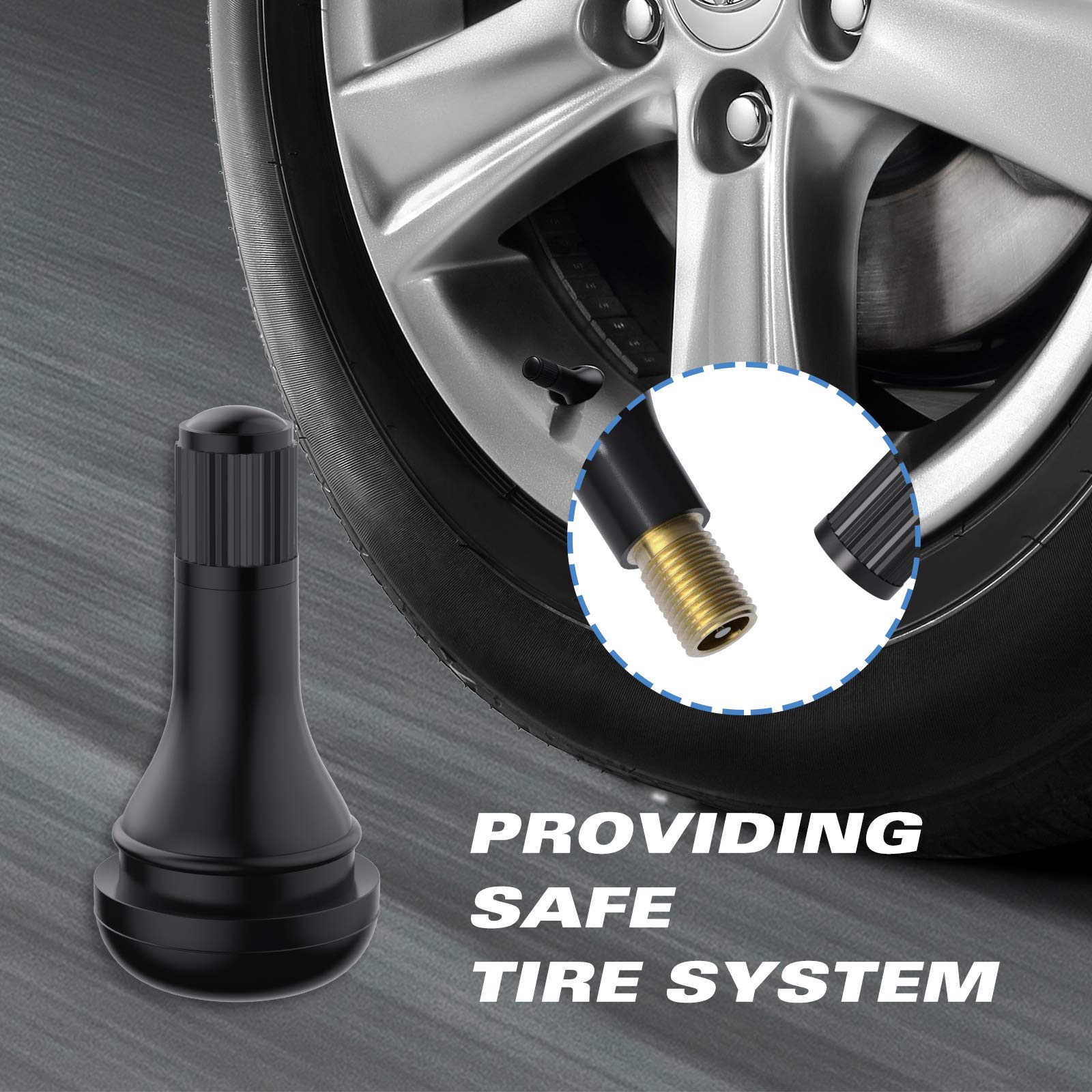 CKAuto Rubber Snap-in Short Black Tire Valve Stem for Tubeless Rim Holes on Standard Vehicle Tires