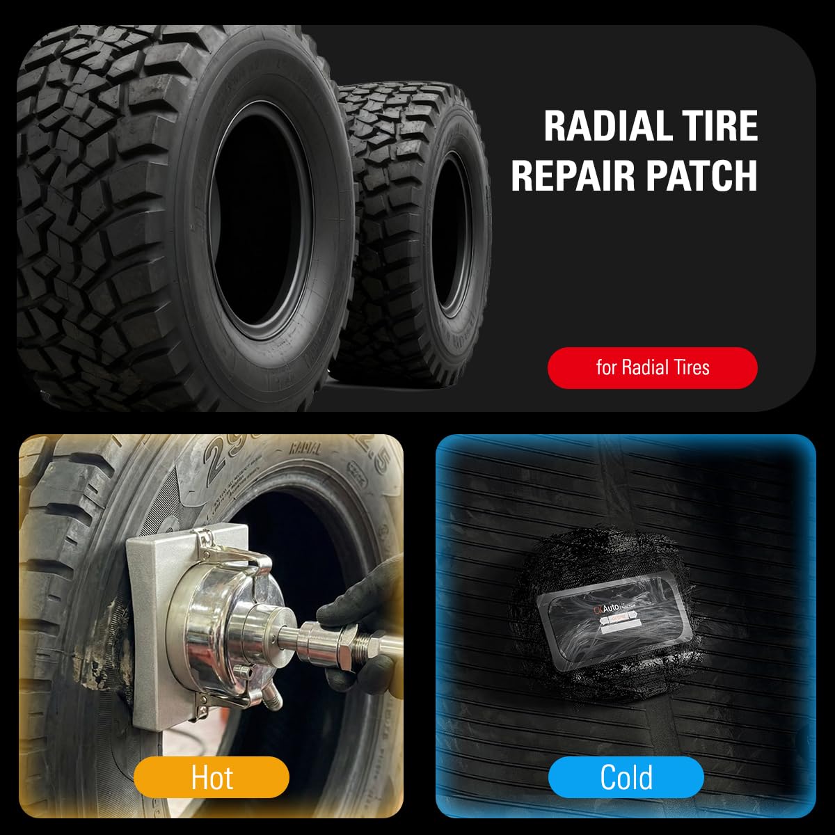 CKAuto Radial Tire Repair Patch Kit Heavy Duty, Tire Plug Repair Kit Flat for Cars, Vans, SUVs, Buses & Heavy Trucks Tractor Agricultural Vehicles, Rectangle