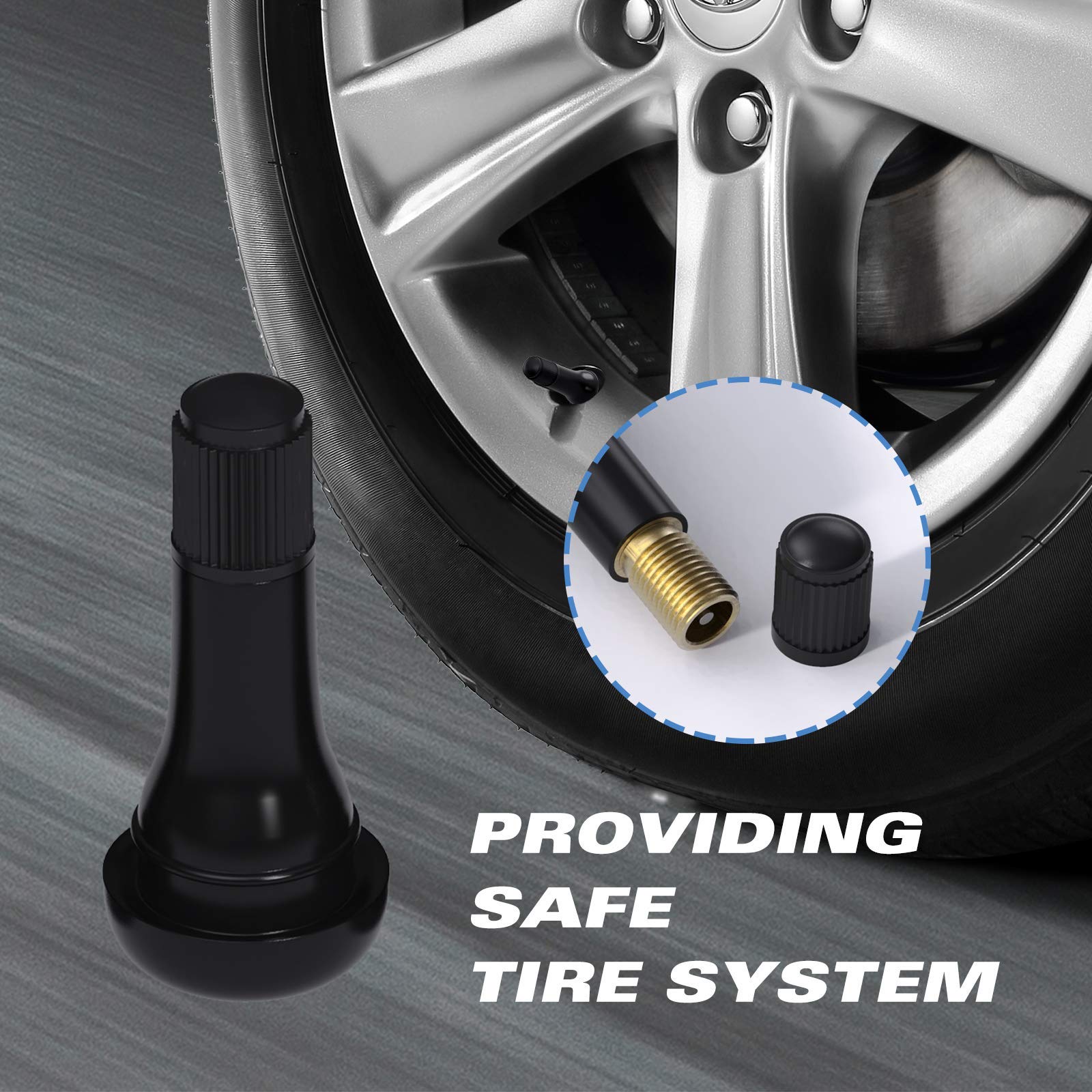 CKAuto Rubber Snap-in Short Black Tire Valve Stem for Tubeless Rim Holes on Standard Vehicle Tires