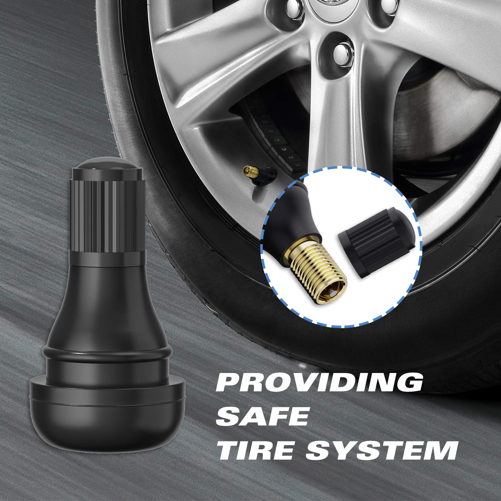 CKAuto Rubber Snap-in Short Black Tire Valve Stem for Tubeless Rim Holes on Standard Vehicle Tires