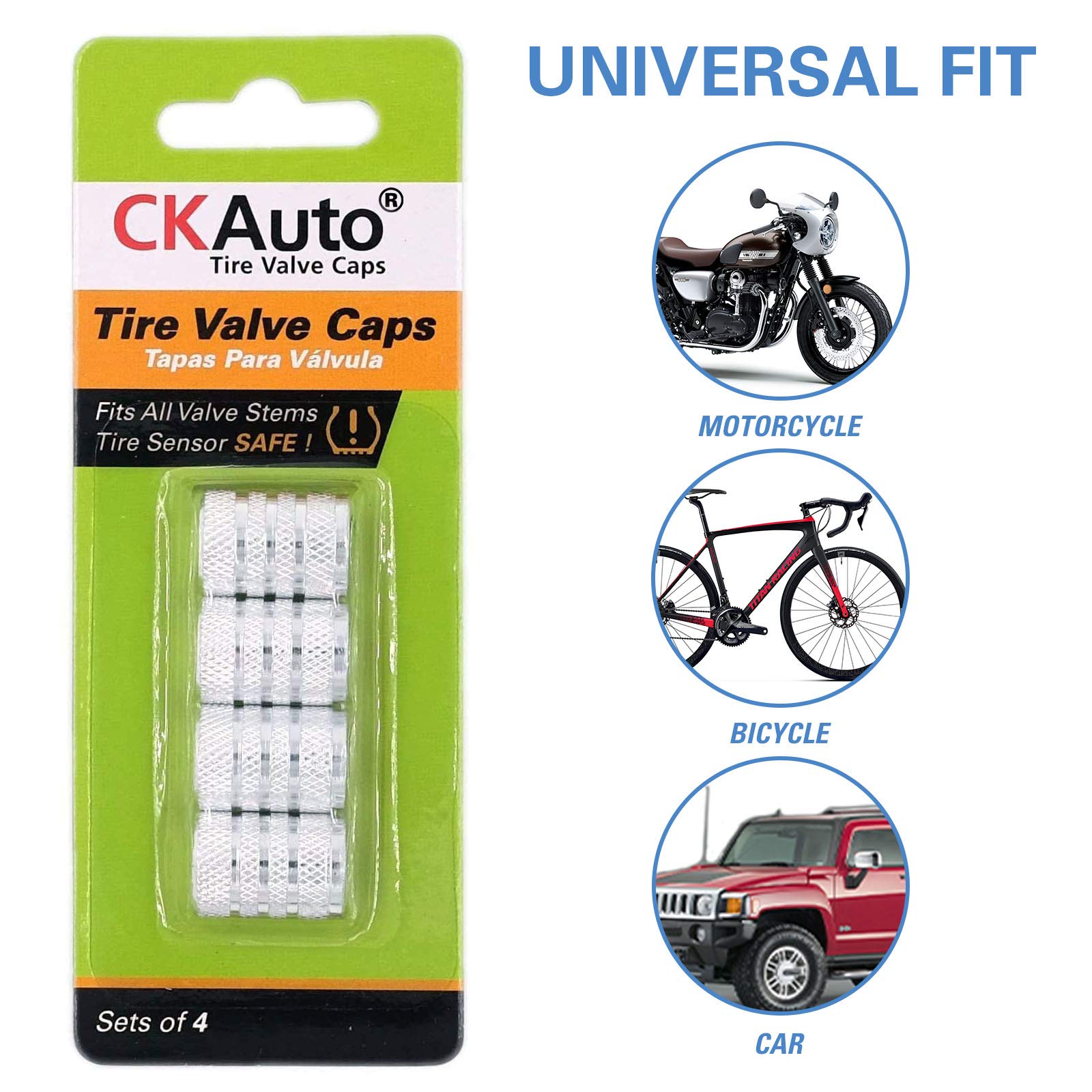 CKAuto Tire Valve Stem Caps, 4 pcs/Pack, Anodized Aluminum Tire Valve Cap Set, Corrosion Resistant, Universal Stem Covers for Cars Trucks Motorcycles SUVs and Bikes