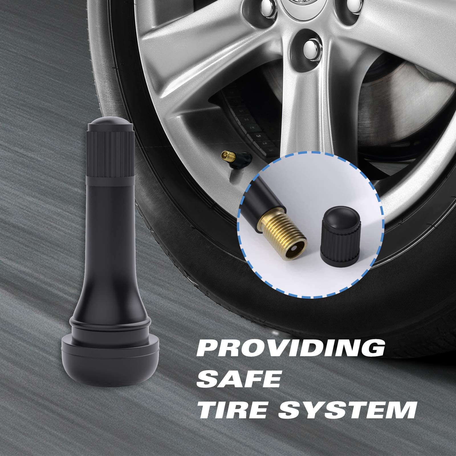 CKAuto Rubber Snap-in Short Black Tire Valve Stem for Tubeless Rim Holes on Standard Vehicle Tires