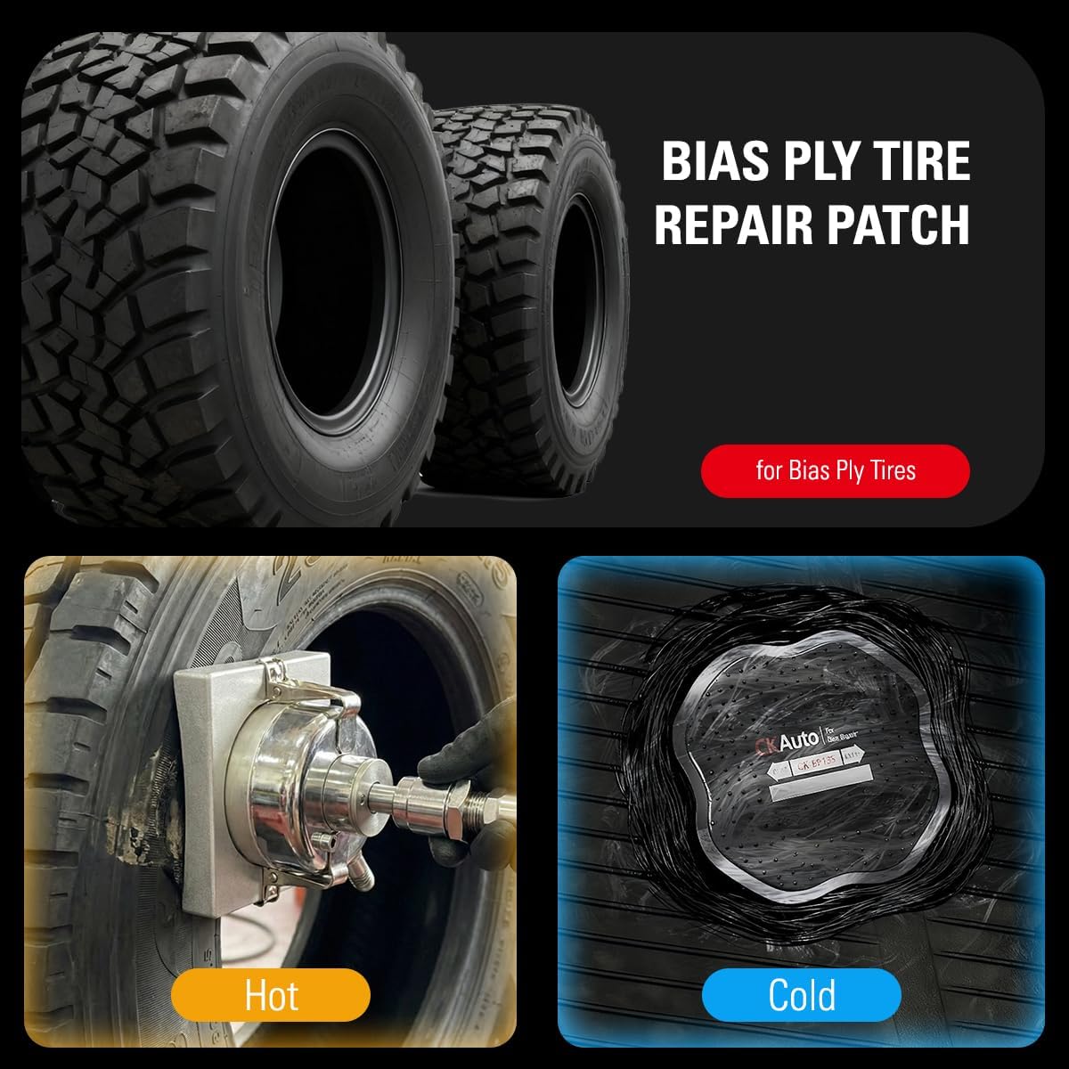 CKAuto Bias Tire Repair Patch Kit Heavy Duty, Tire Plug Repair Kit Flat for Trucks Bus Agricultural Vehicles Trailer Tractor, Dia 5-3/10"/135MM 10Pcs
