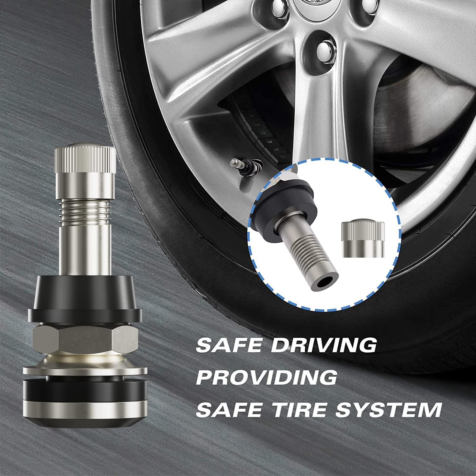 CKAuto TR416 Metal Valve Stems Outer Mount Fits .453" & .625" Rim Holes Long 1 1/2", Silver