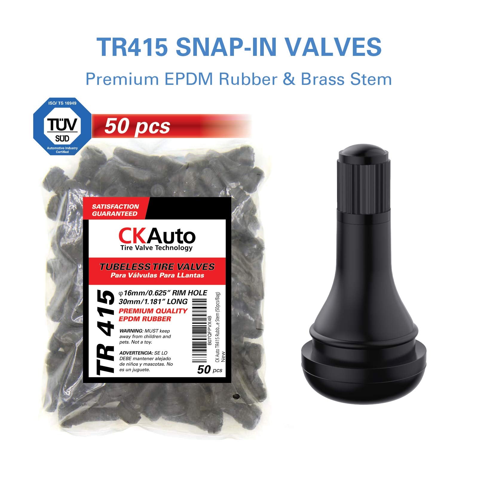 CKAuto Rubber Snap-in Short Black Tire Valve Stem for Tubeless Rim Holes on Standard Vehicle Tires