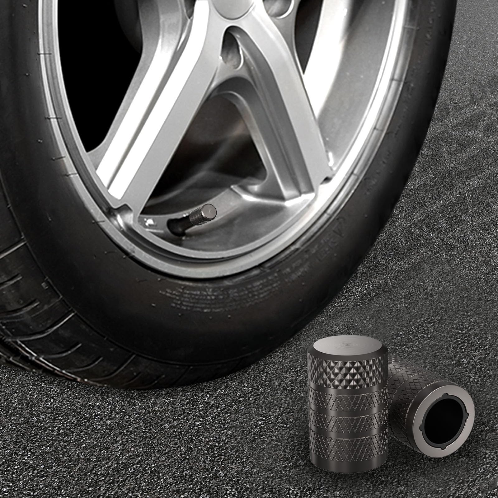 CKAuto Tire Valve Stem Caps, 4 pcs/Pack, Anodized Aluminum Tire Valve Cap Set, Corrosion Resistant, Universal Stem Covers for Cars Trucks Motorcycles SUVs and Bikes