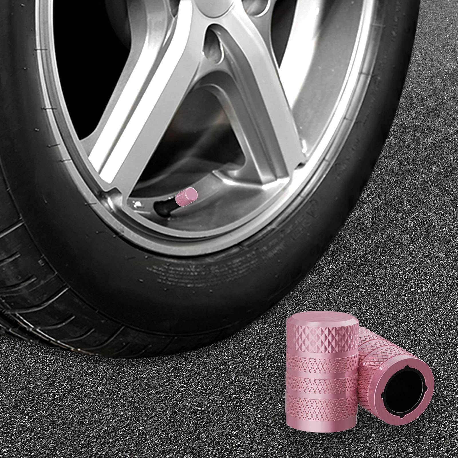 CKAuto Tire Valve Stem Caps, 4 pcs/Pack, Anodized Aluminum Tire Valve Cap Set, Corrosion Resistant, Universal Stem Covers for Cars Trucks Motorcycles SUVs and Bikes